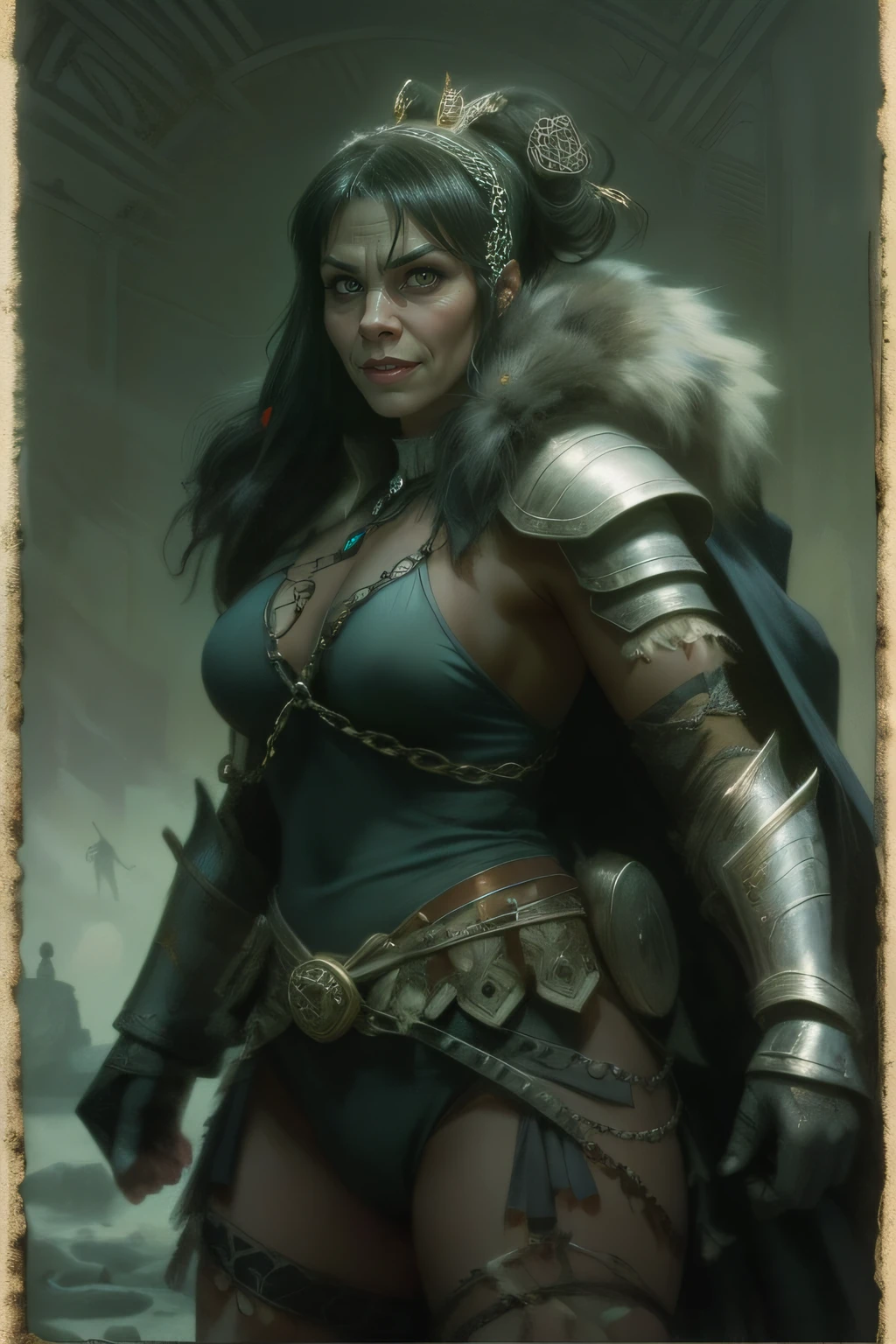 The theme of female warriors is widely reflected in the album Malefic. The image of a strong, brave, half-naked Amazon, ready to fight alone with a crowd of monsters, throw chains on monsters, chop enemy warriors into cabbage with a sword, and then calmly hold a severed head in his hands, is completely natural for Luis Royo and is found in his work constantly, illustration in style Luis Royo