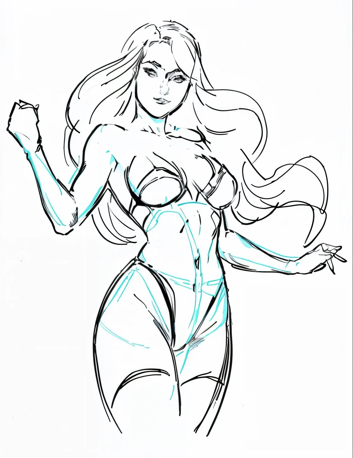 Uma linda mulher com biquinhe, lineart, estilo j. Scott campbell, estilo marvel, estilo buscema,|