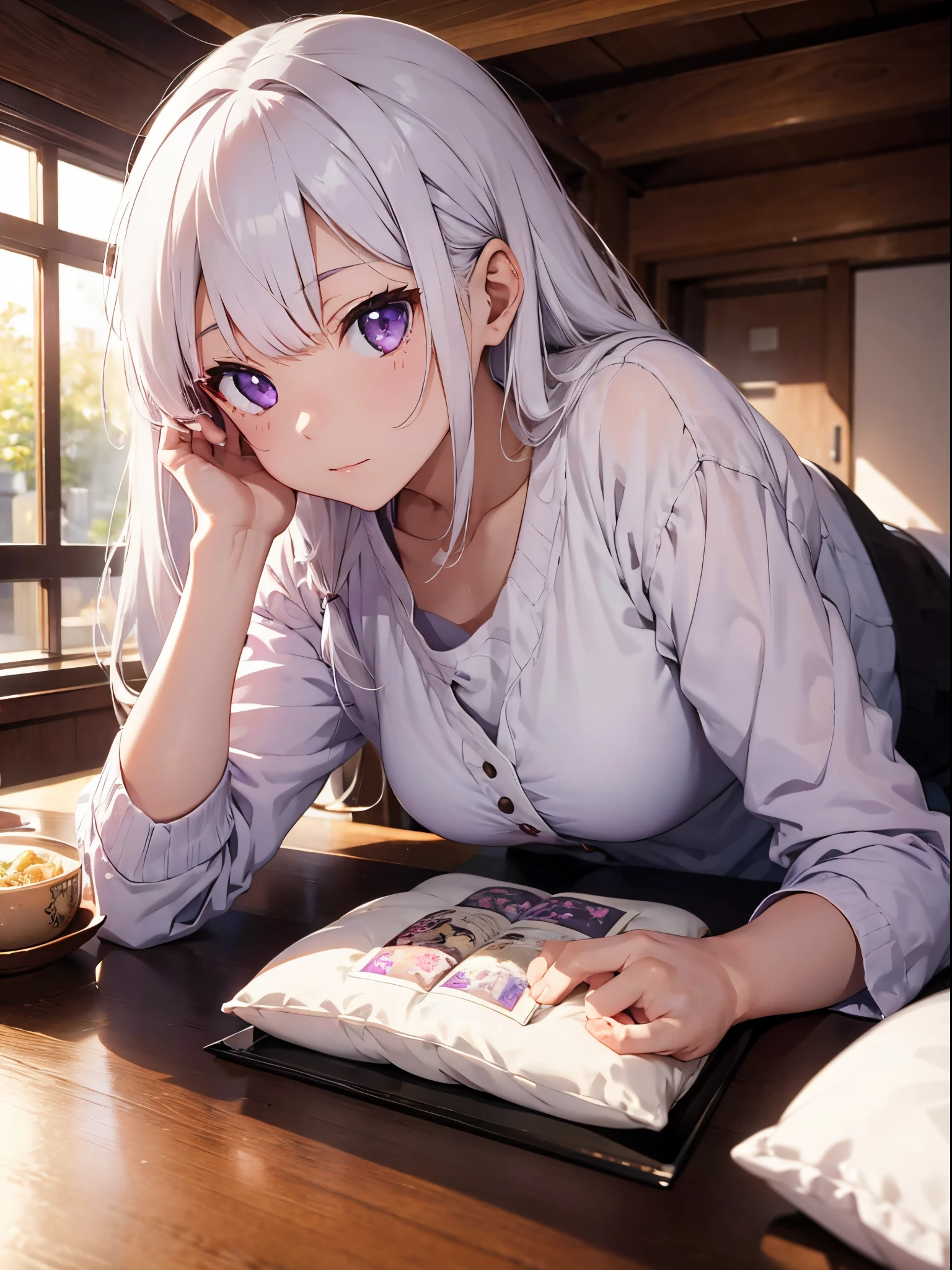 white hair purple eyed girl,Kotatsu