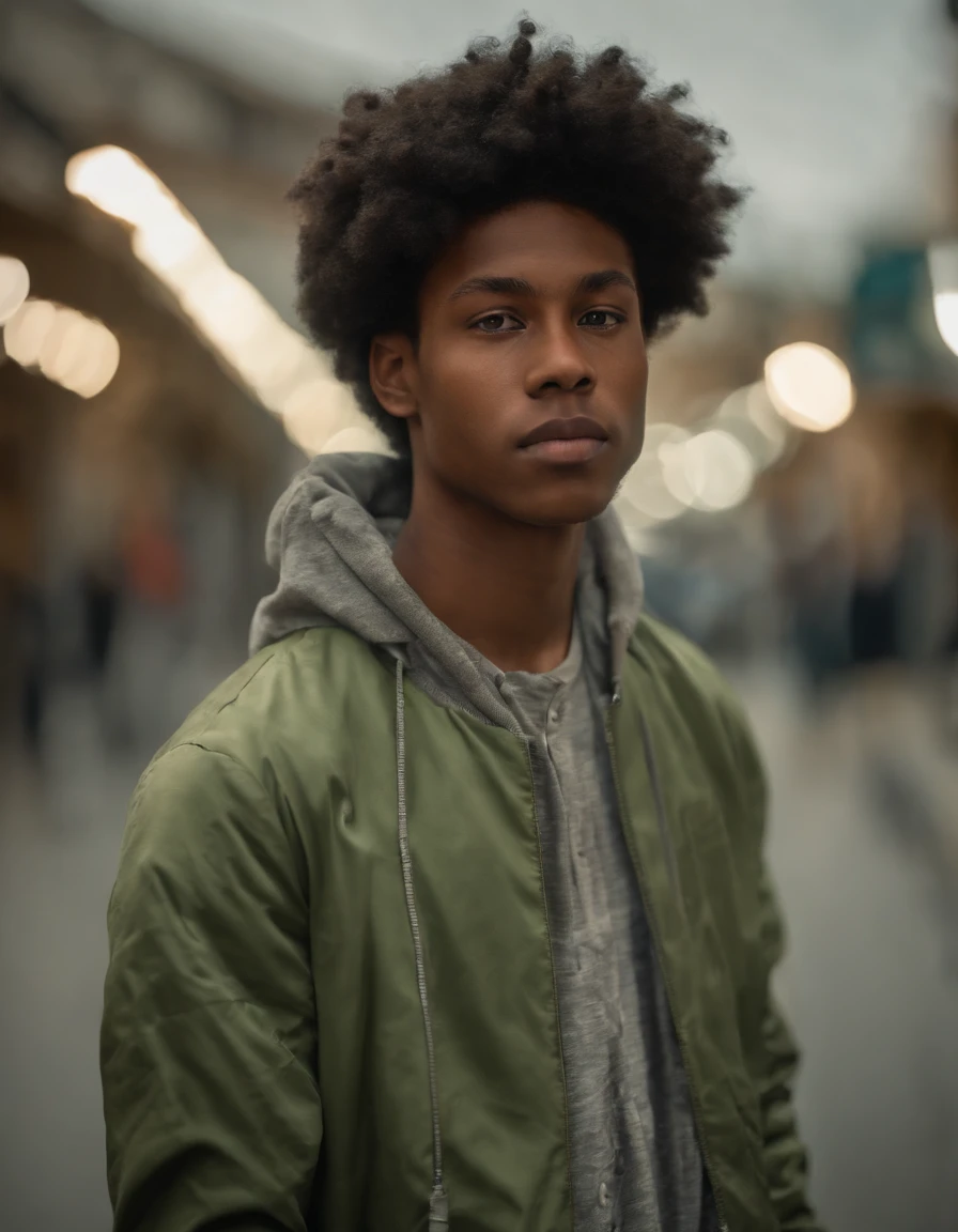 An ultradetailed painting of a stylish handsome young man wearing streetwear in a high school, anime, studio ghibli, intricate, afro, light green eyes