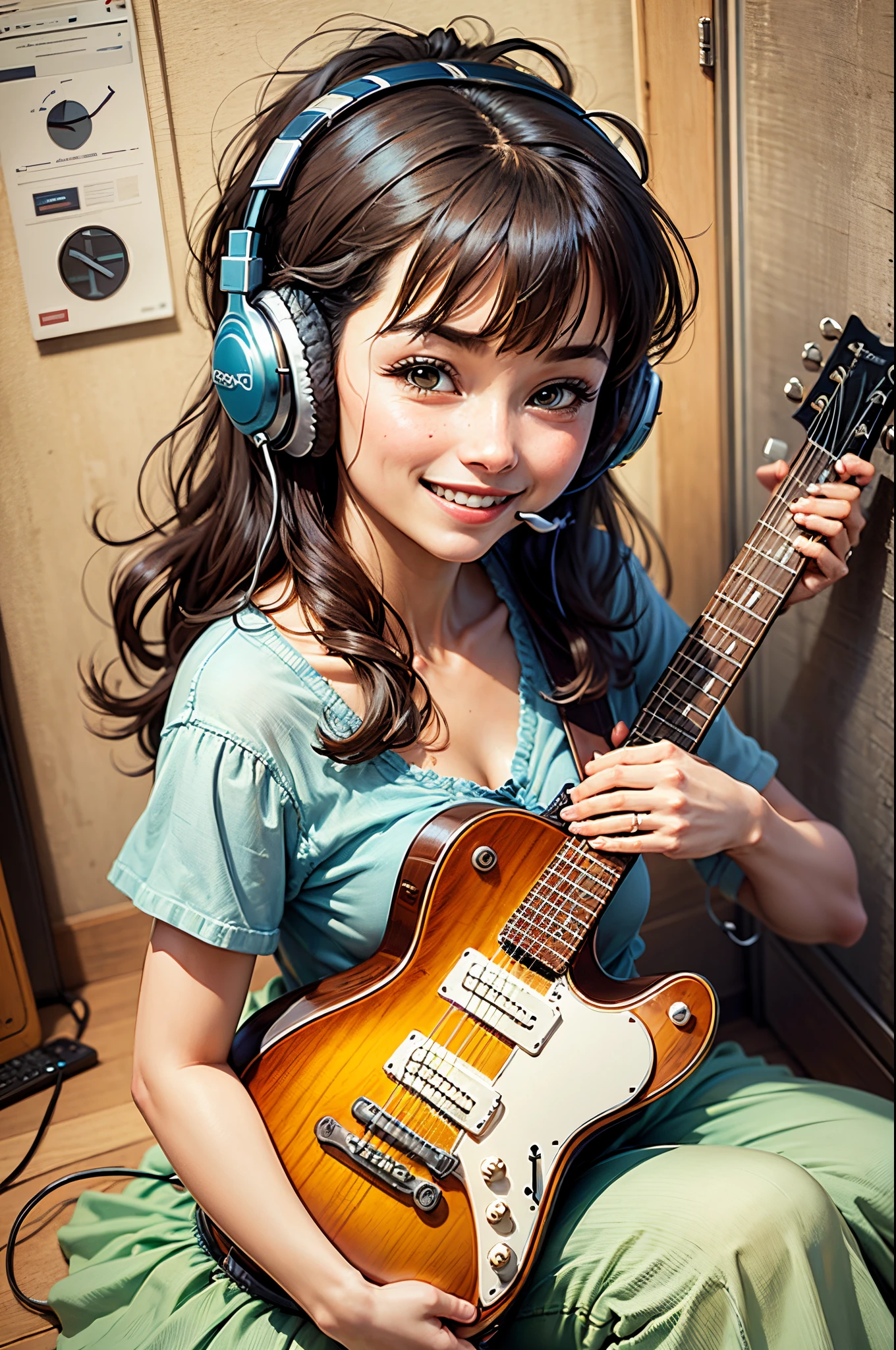 8k, RAW Photos, highest quality, masterpiece, Realistic, Photorealistic, (1 Ultimate beauty), Highly detailed face, Detailed eyes, double eyelid, eyelash, Lip details, Brunette Bob, (((Completely naked(1.9))、((All Nude(1.9))), ((Small breasts(1.9), Small breasts(1.7))), Camel Toe(1.8), (((Thick pubic hair(1.8))), Cowboy Shot, ((Written boundary depth))
(((Music Room Studio, musical instrument, keyboard, speaker, ((Headphones)), microphone)))
Proceed with caution,(()), (((slim, Narrow waist, Thin thighs, Thin arms, smile, Laughter, Headphones)))