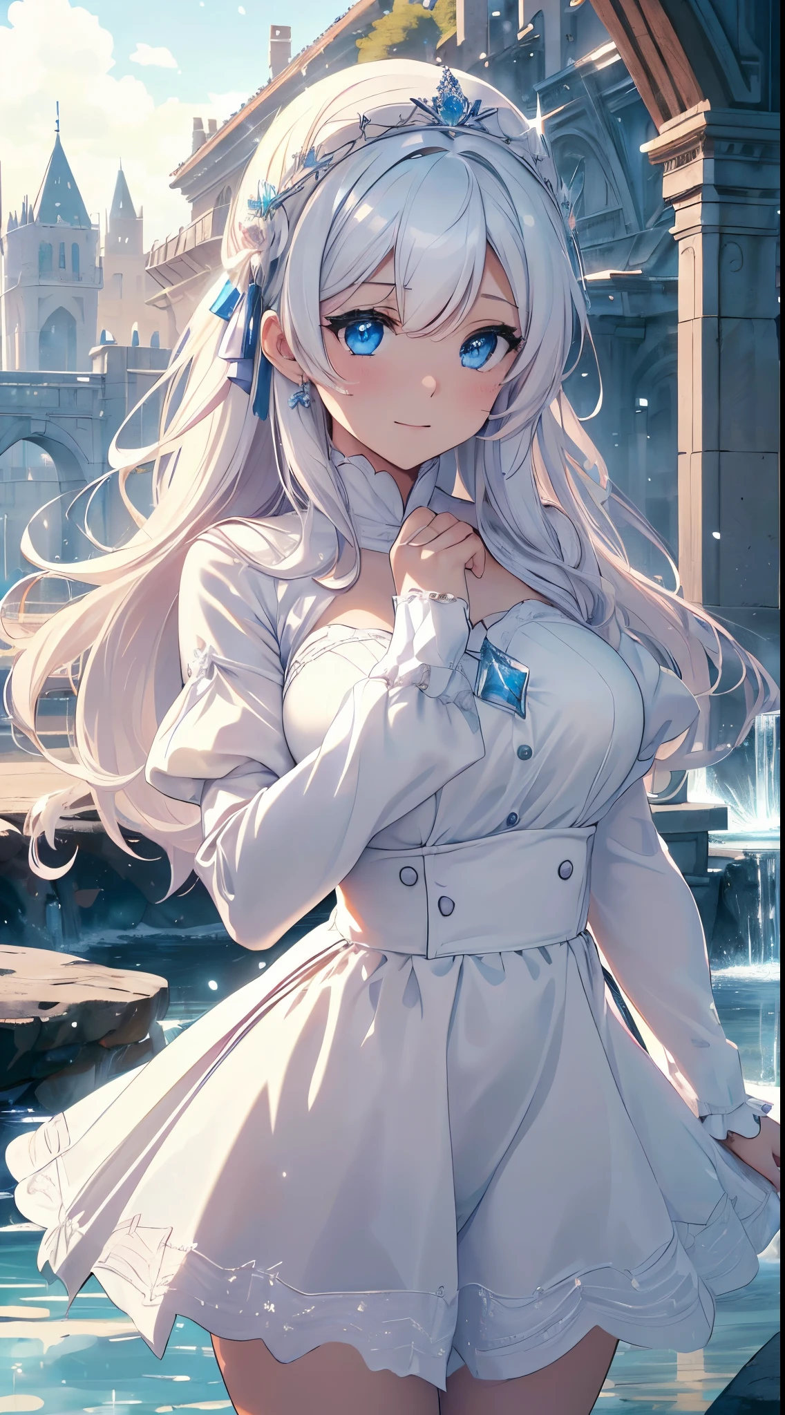 highest qualityr、Calidad de imagen superior、obra maestra、Adolescente Chica((white Santa Claus Costume、falda corta estilo santa、camiseta sin mangas estilo santa、、adolesc busto、Big Liber,Hermosos ojos azul claro、Pechos bien abiertos, una rubia、Un esbelto,Grandes valles、dyeing your cheeks red、leaning forward、Aliento blanco、Reflejando todo el cuerpo、Cruza los brazos、laugh、)),HiQuality、arte hermoso、Antecedentes con((ciudad de cristal en la noche、Copos de nieve cayendo、Caen fuertes nevadas、snowman、modelo de torre de hielo)))、Masutepiece、Profundidad de campos,,More detailed 8K.motor irreal:1.4,UHD,La mejor calidad:1.4, fotorrealista:1.4, textura de la piel:1.4, obra maestra:1.8,obra-prima, mejor calidad,objeto Objeto], (detailed face features:1.3),convexo，(Dedos de camello:1.2)，,((Las proporciones correctas)),(ojos hermosos，pupilas brillantes)，(manos detailed), ，（（（tmasterpiece），（muy detallado CG unificado 8k wallpaper），La mejor calidad en el mejor de los casos，cinematography lighting，Background detallado，(ojos hermosos，pupilas brillantes)，（muy delicado hermoso），（Descripciones de ojos hermosas y detalladas.），Ultra - detallado，tmasterpiece，）），((Disparo de vaquero)),