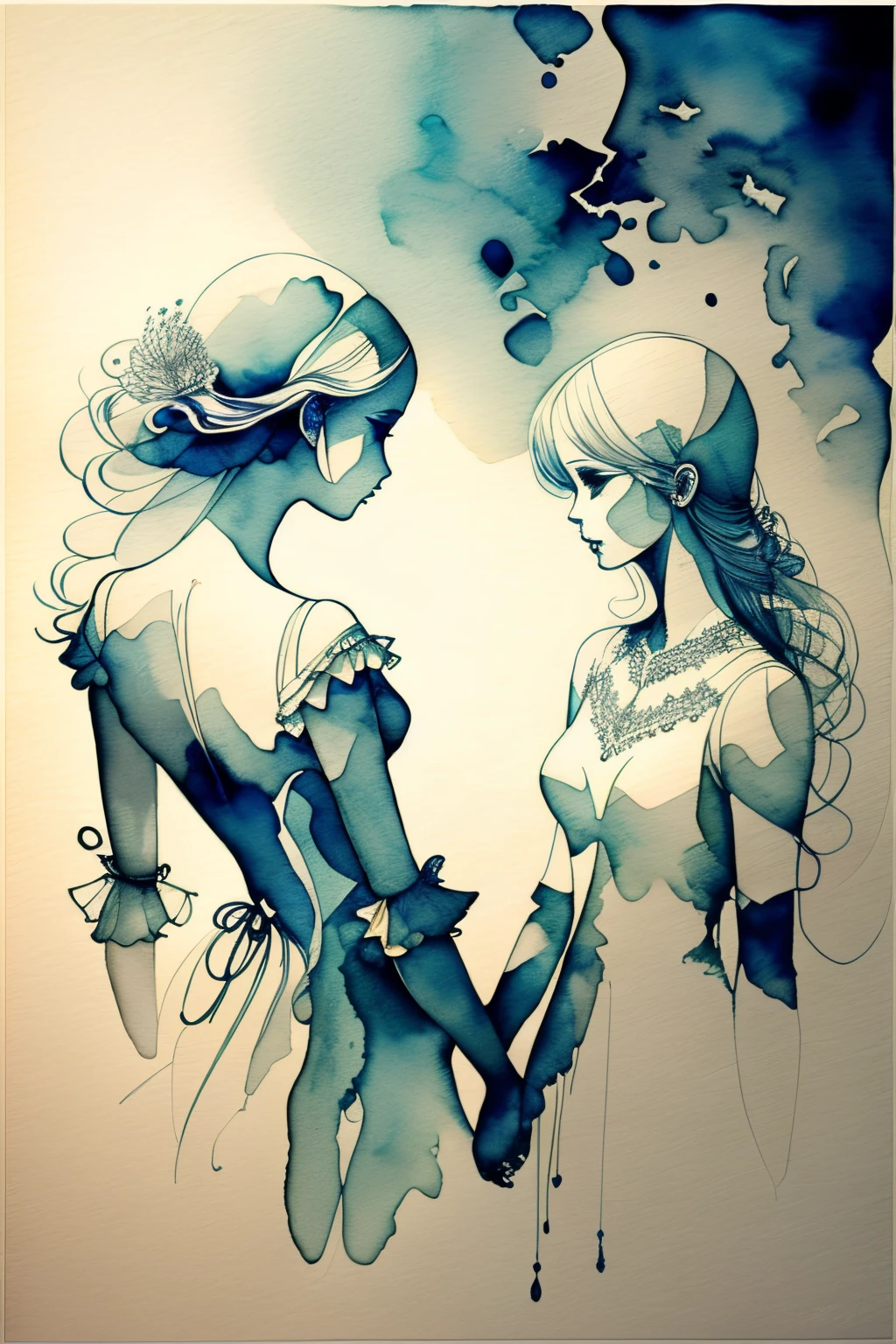 handshake, monochromes, Watercolor art, Beautiful and delicate, Design drawings, art by, The 8k quality, masutepiece, Fantastical, Beautuful Women,