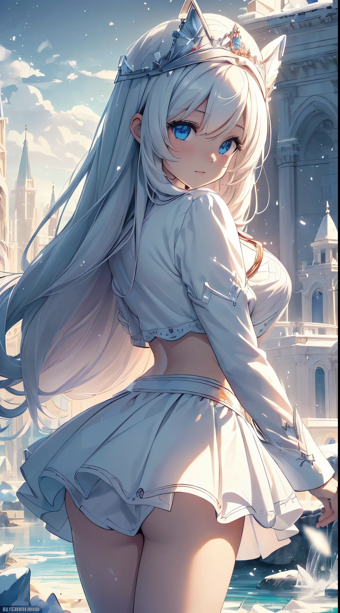 highest qualityr、Calidad de imagen superior、obra maestra、Adolescente Chica((white Santa Claus Costume、falda corta estilo santa、camiseta sin mangas estilo santa、Sixteen、adolescente ager、Mejor busto、Big Liber,Hermosos ojos azul claro、Pechos bien abiertos, una rubia、Un esbelto,Grandes valles、dyeing your cheeks red、leaning forward、Aliento blanco、Reflejando todo el cuerpo、Cruza los brazos、laugh、)),HiQuality、arte hermoso、Antecedentes con((ciudad de cristal en la noche、Copos de nieve cayendo、Caen fuertes nevadas、snowman、modelo de torre de hielo)))、Masutepiece、Profundidad de campos,,More detailed 8K.motor irreal:1.4,UHD,La mejor calidad:1.4, fotorrealista:1.4, textura de la piel:1.4, obra maestra:1.8,obra-prima, mejor calidad,objeto Objeto], (detailed face features:1.3),convexo，(Dedos de camello:1.2)，,((Las proporciones correctas)),(ojos hermosos，pupilas brillantes)，(manos detailed), ，（（（tmasterpiece），（muy detallado CG unificado 8k wallpaper），La mejor calidad en el mejor de los casos，cinematography lighting，Background detallado，(ojos hermosos，pupilas brillantes)，（muy delicado hermoso），（Descripciones de ojos hermosas y detalladas.），Ultra - detallado，tmasterpiece，）），((Disparo de vaquero)),(miniskirt white:1.4) ,pantimedias muslos,