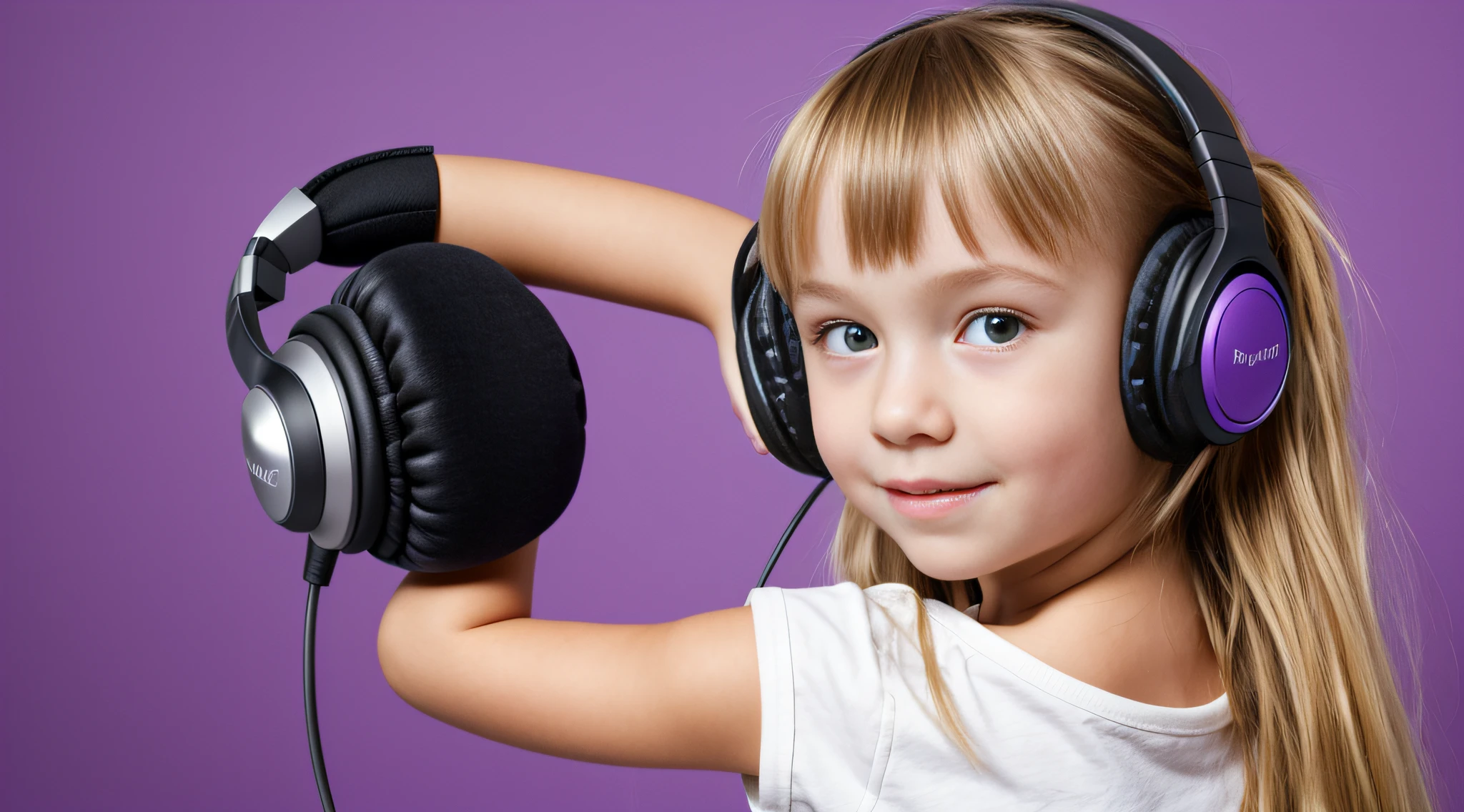 phoenix , CHILD GIRL BLONDE LONG HAIR, Headphone, fundo roxo,