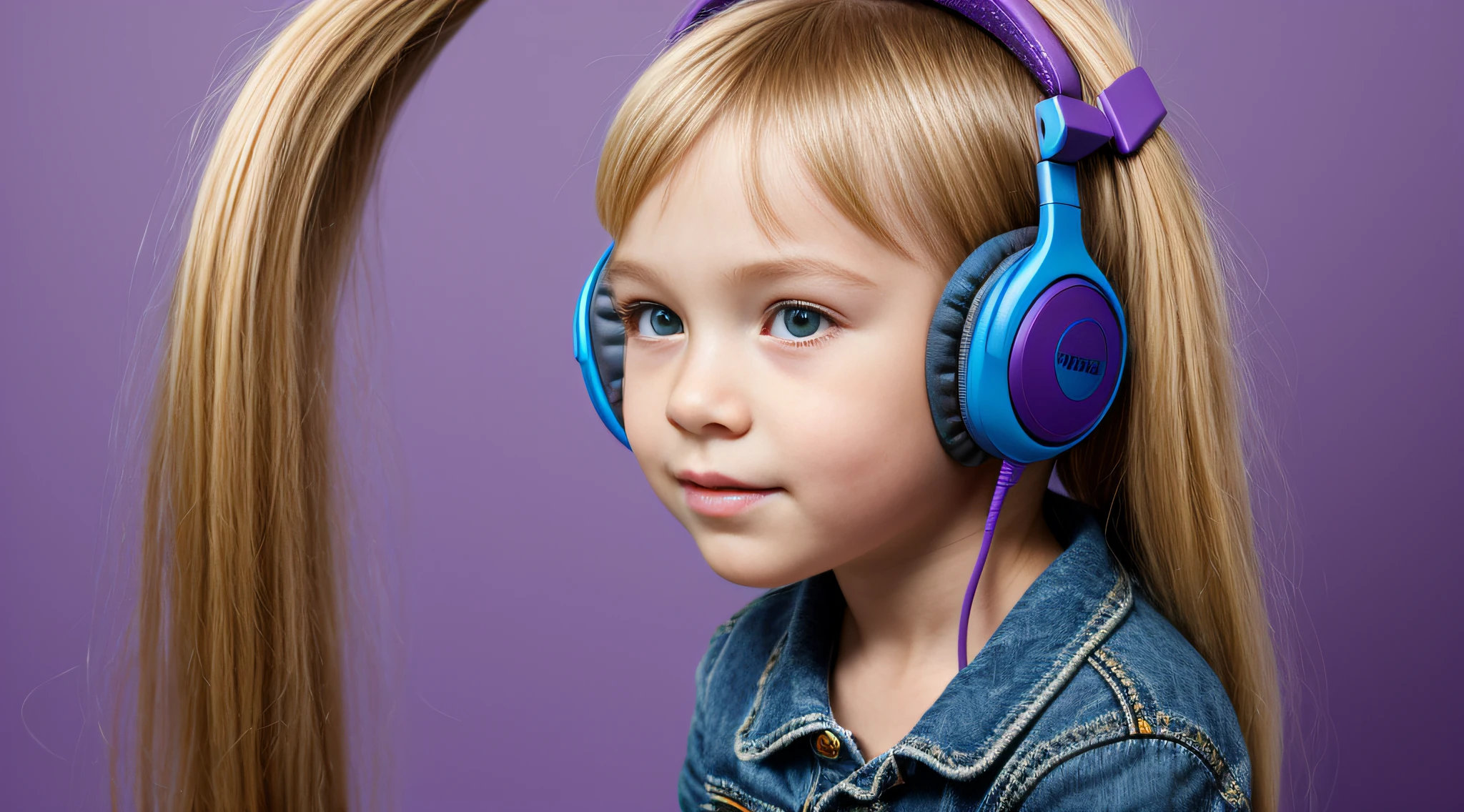 phoenix , CHILD GIRL BLONDE LONG HAIR, Headphone, fundo roxo,