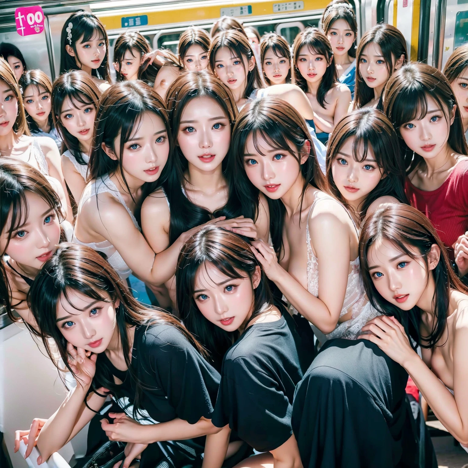 Raw photo、(((multiple girls))),((((6+girls)))),((((1000girls)))),(((10000girls)))、(((crowd shot))),((a baby face)),(((Adhesion)))、((Crammed))、((Packed))、elementary student、(Inside the crowded train)、(((6 years old)))、Women only、japanes、((Same height))、The same face、((A dark-haired)),Longhaire、1000 cute women hugging and loving each other、(((Large group)))、((chiquita))、sweating、A crowded train full of ***********s