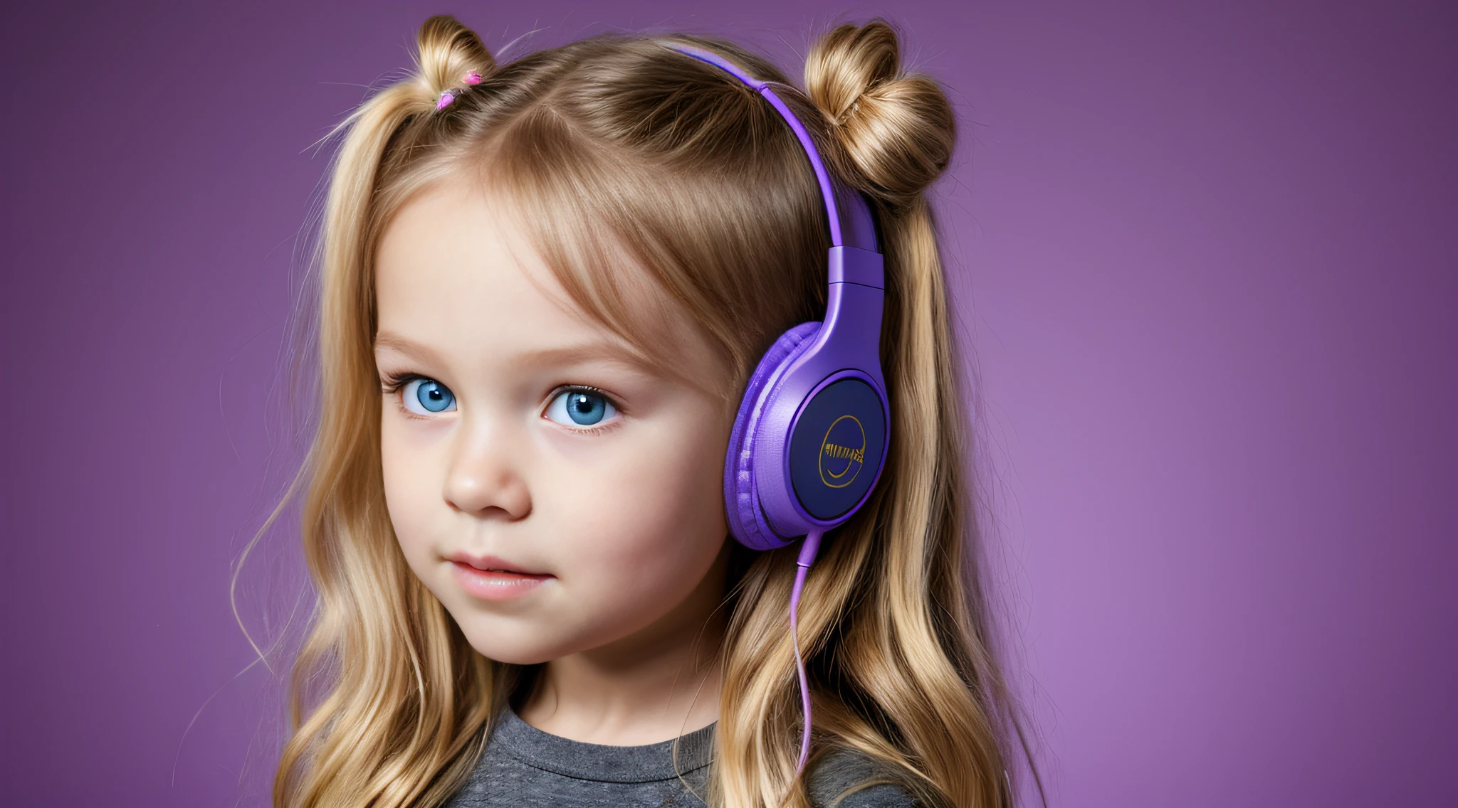 PHOENIX FIRE , CHILD GIRL BLONDE LONG HAIR, Headphone, fundo roxo,
