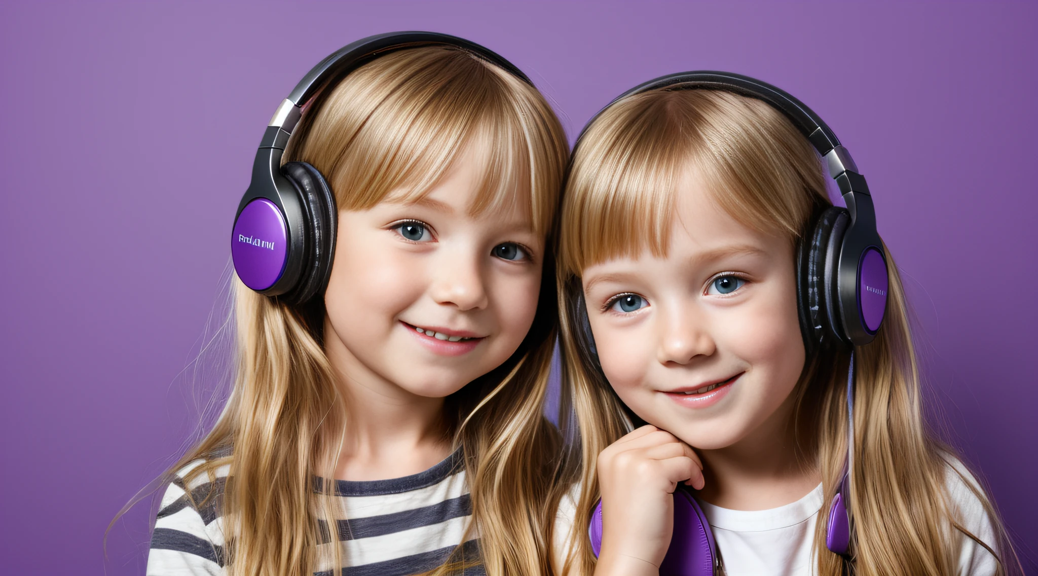 Walkman , CHILD GIRL BLONDE LONG HAIR, Headphone, fundo roxo,