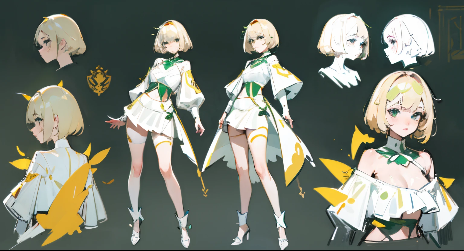 Hoja de referencia, chica RUBIA, white latex clothing, character design, creativo, referencia, tabla de referencia