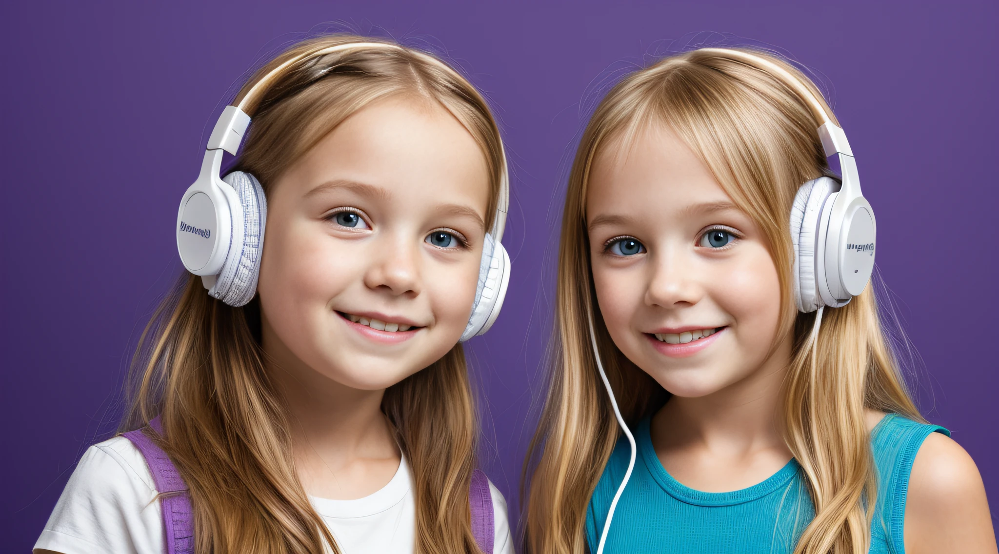 DISCMAN , CHILD GIRL BLONDE LONG HAIR, Headphone, fundo roxo,