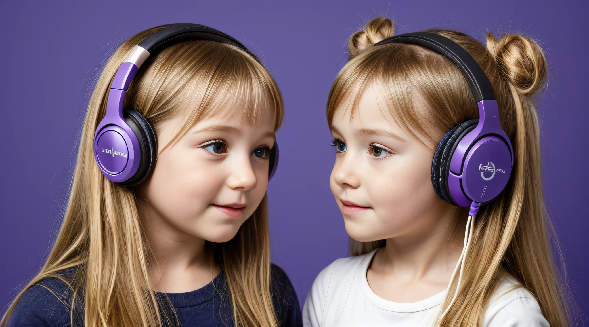 DISCMAN  , CHILD GIRL BLONDE LONG HAIR, Headphone, fundo roxo,