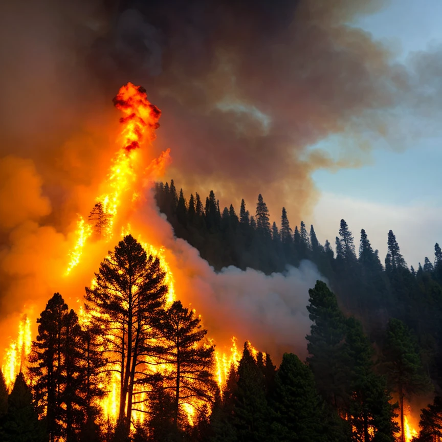 Skull-shaped smoke with forest on fire behind