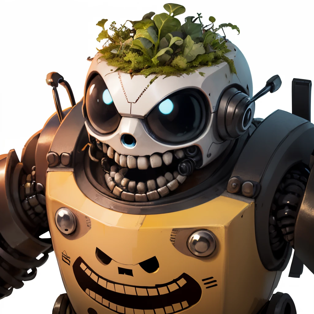 a scary robot made of food on a white background cartoon style