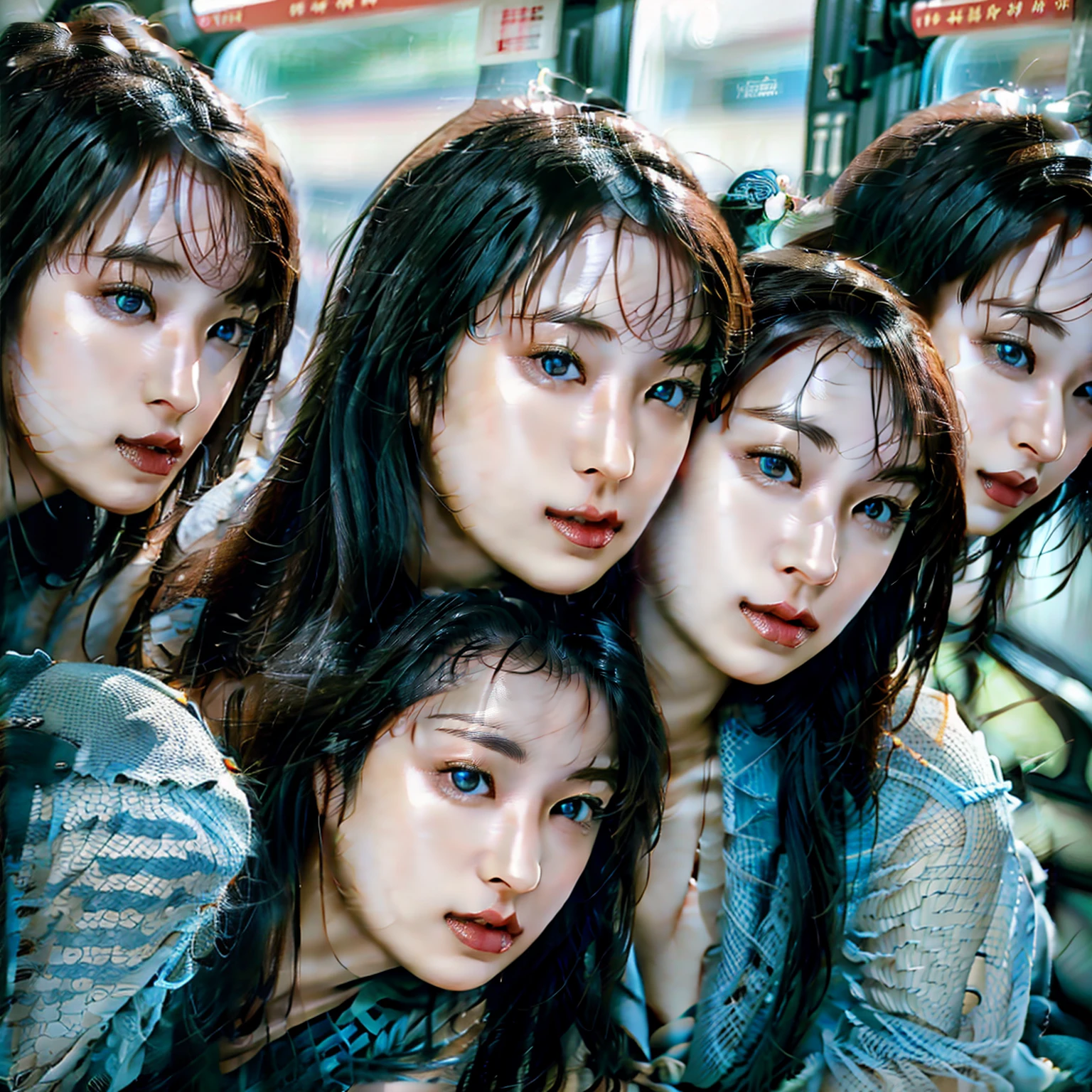 Raw photo、(((multiple girls))),((((6+girls)))),((((1000girls)))),(((10000girls)))、(((crowd shot))),((a baby face)),(((Adhesion)))、((Crammed))、((Packed))、elementary student、(Inside the crowded train)、((()))、Women only、japanes、((Same height))、The same face、((A dark-haired)),Longhaire、1000 cute women hugging and loving each other、(((Large group)))、((chiquita))、sweating、A crowded train full of little girl