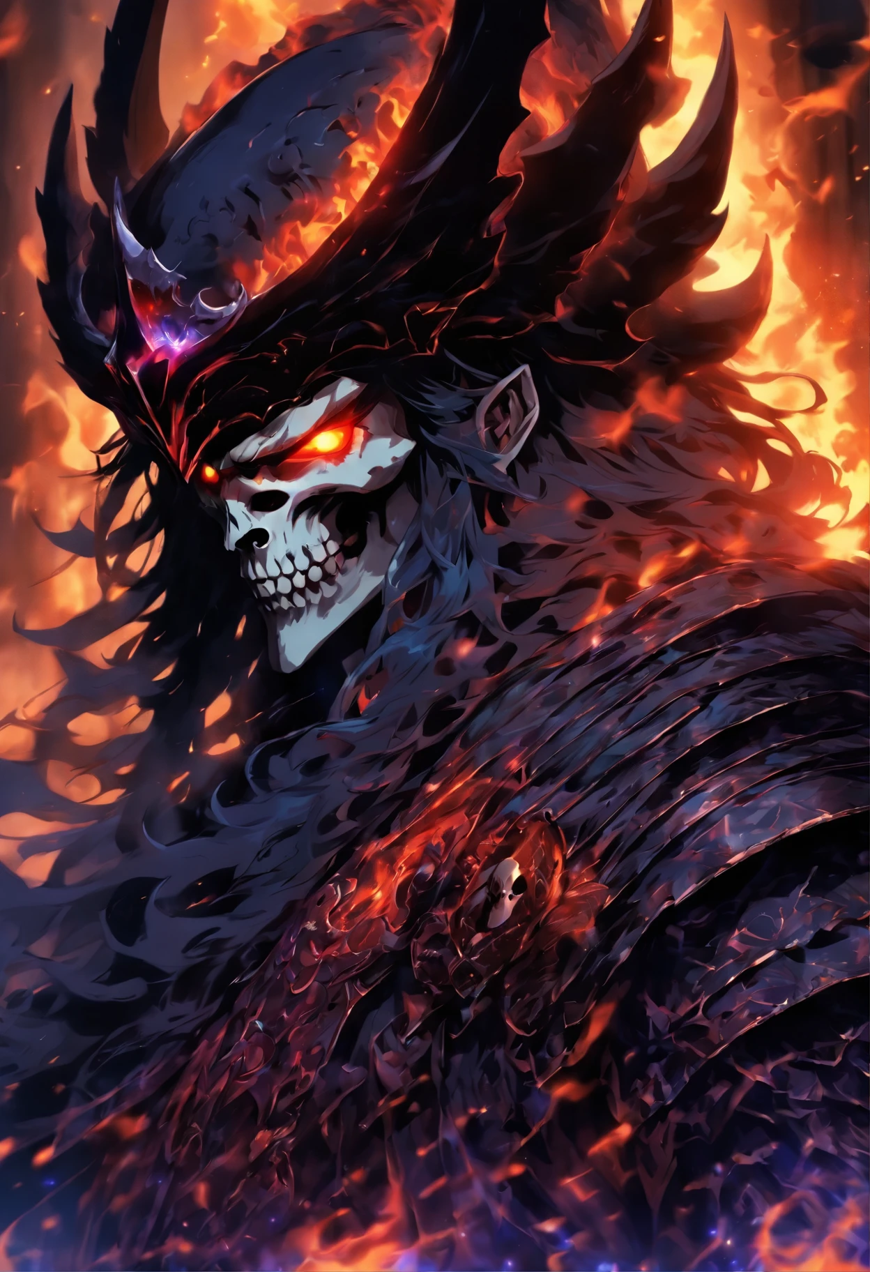 ais-darkpartz, close up portrait of a dark wizard with black crimson robes casting a deadly spell in a village on fire, evil grin, lightrays, blazing, art by Stefan Koidl and Frank Frazetta, night, darkness, bleak, <lora:- SDXL - creepy_n_freaks_V1.0:0.7>, <lora:Dark_Particles_Style_SDXL:0.7>