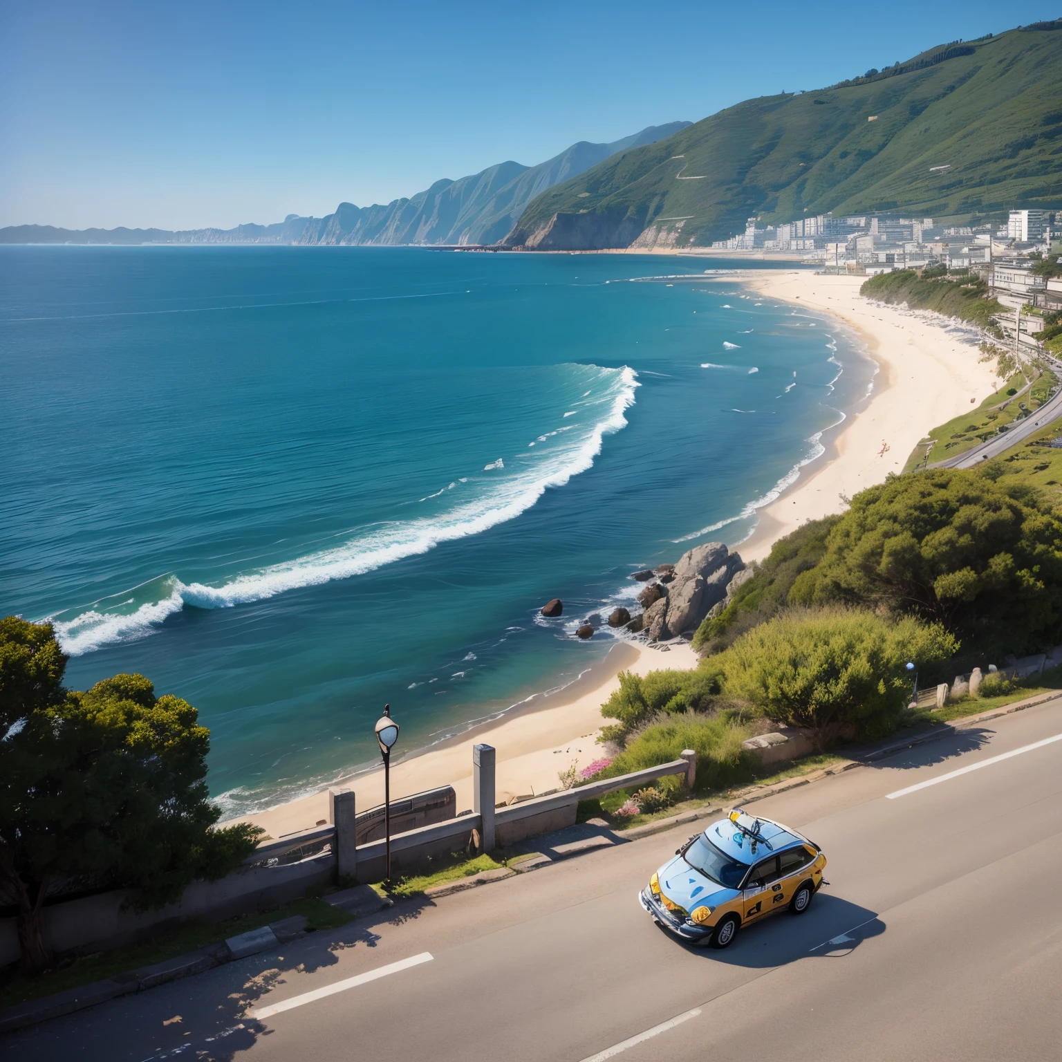 masterpiece、top-quality、ultra-detailliert、(Chibi Chara:1.2)、taxis、Coastal roads