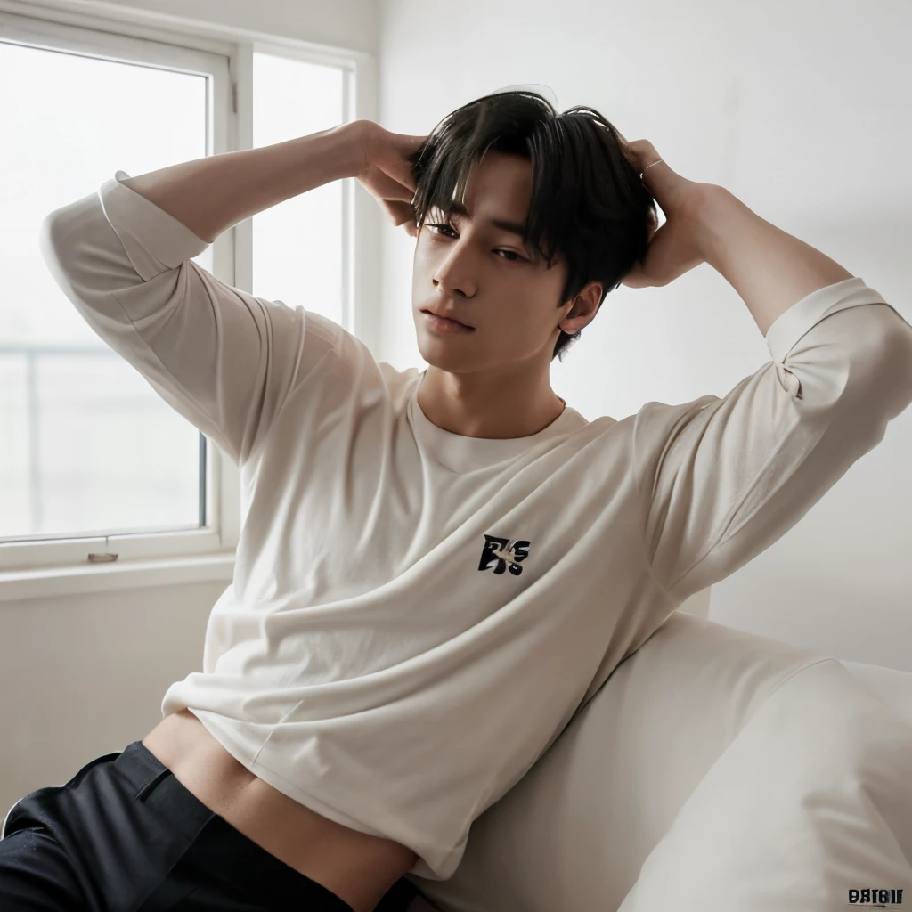 Jeon Jungkook de BTS con cabello largo y sin camiseta