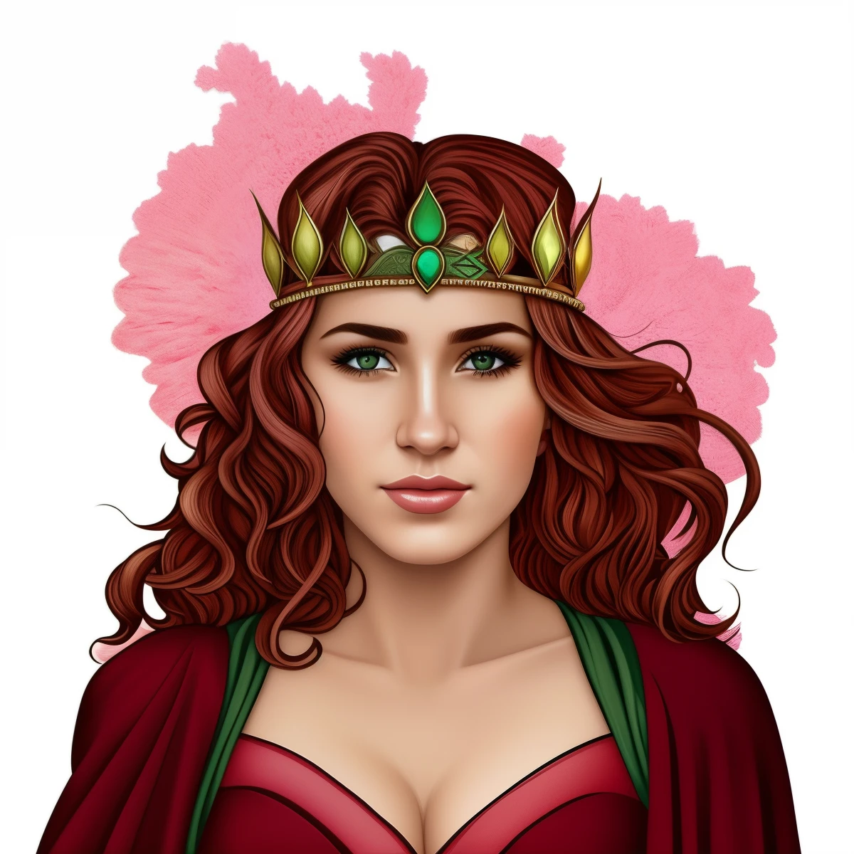 um close de uma linda garota usando uma coroa em um fundo verde, jovem Rainha ruiva em vestido vermelho, Retrato de uma jovem rainha humana, retrato do characture da fantasia, Retrato de Darna moderno, fantasy rpg symmetrical portrait, Boca linda, nariz fino, rosto perfeito, (( roupas detalhadas)), jovem garota, garota jovem, seios grandes, olhos verdes, sexy, jovem mulher linda e sexy, hot art,retrato detalhado do caractere, retrato de fantasia fosco detalhado, retrato do personagem da fantasia, estilo fantasia graphic novel, Retrato de Emily Blunt como rainha, portrait of princess merida,(( vestido detalhado)), coroa brilhante, (( seios grandes, rainha sexy)), Boca linda, nariz fino, rosto perfeito, (( roupas detalhadas)), jovem garota, garota jovem, seios grandes, olhos verdes, sexy, jovem mulher linda e sexy, hot art