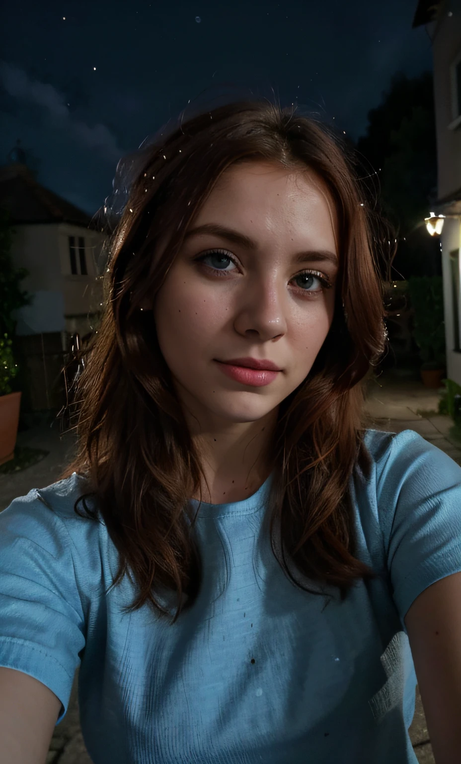 (Selfie, plan: 1.4), (Mitad derecha del cuerpo: 1.4), RAW UHD portrait photo of a 24-year-old redhead (Mujer de ojos azules) walking down a dark alleyway, irish origin, instant chat model, seductor, senos grandes,, Ciudad de noche, (roca), (Cuello), Detalles (Tela! , cabello! , Brillar, Color!! , Desventajas: 1.1), Ojos brillantes con un alto nivel de detalle (staring into the camera), SLR lighting, Single lens reflex camera, Calidad Ultra, re nitidez, Profundidad de campo, Filmkorn (Medio), Fujifilm XT3, Claro, Rahmenmitte, Cara hermosa, foco nítido, farola, Neonbeleuchtung, Bokeh (Poca luz), Noche, (Cielo nocturno), poros detallados de la piel, piel grasa, quemadura, Ojos complejosDetalles, todo el cuerpo, senos grandes