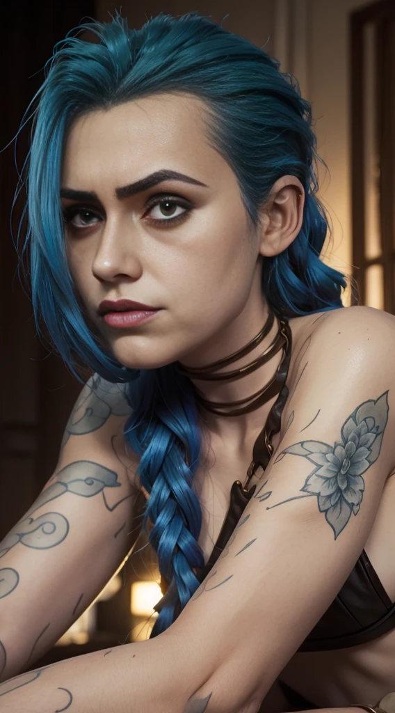 fille，Les réseaux sont reliés par les chains，Linge en lambeaux，portrait，Tout le corps est couvert de tatouages