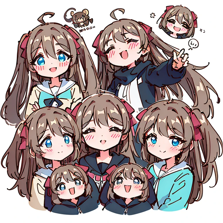 a cute monkey, all
kinds of expressions, happpy, sad, angry, expectant
laughter, disappointed1, cute eyes, white
background, illustration-nii 5-style cute, emoji
as illustration set, with boold manga line style,
dynamic pose dark white,, f/64 group, related
characters, Old Meme Kernel
