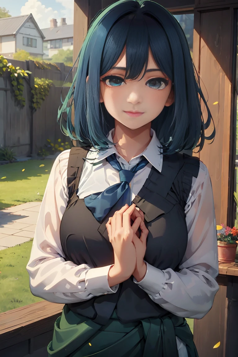 akanekurokawa, 1girl, blue hair, green eyes, bangs,a girl,wearing an elegant 100% transparent saree,curly long hair,deep black eyes,shiny red lips,brown skin,lotus flower in her hair,bindi on forehead,palms decorated with henna,in a blooming garden,bright colorful flowers,green grass,blue sky,sunshine falling on her,peaceful and serene expression,subtle smile on her face,fingers delicately touching flower petals,body language full of grace and elegance, scenic beauty,painting as medium,detailed and vivid,high-resolution image,photorealistic rendering,vibrant colors,soft and warm lighting, her boobs exposed, pussy, and clitoric can be seen