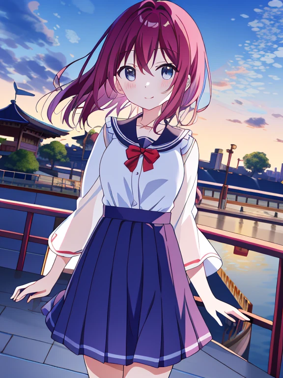 masutepiece、masterpiece、top-quality、ultra-detailliert、hight resolution、 hight resolution、8K Portrait、Unity 8k Wallpapers、extremely details CG、Unity 8k壁纸、Highly detailed CG Unity 8k wallpaper、A girl standing at the entrance of a fantastic theme park。she has a park map in her hand、Excited look for adventure。The entrance arch is decorated with neon lights、The surrounding area is enveloped in the soft light of dusk.。