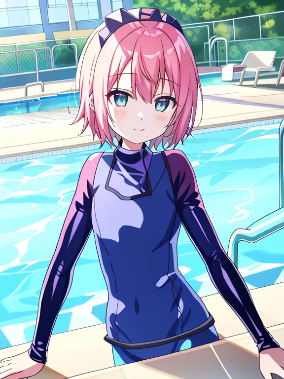 masutepiece、masterpiece、top-quality、ultra-detailliert、hight resolution、 hight resolution、8K Portrait、Unity 8k Wallpapers、extremely details CG、Unity 8k壁纸、Highly detailed CG Unity 8k wallpaper、realisticlying、realperson、 Portrait photos、shinny skin、(sixteen years old:1.5)、high-detail、Beautiful clear eyes、Ultra-fine depiction、delicated face、Lovely lips、big breasts thin waist、Thin leg、女の子1人、the pose、(((flat chest:1.2)))、(latex wetsuit:1.4)、((school poolside:1.5))、Outstanding smile、Pupils、During pool classes、((all-fours))、Raise your buttocks high、sexypose