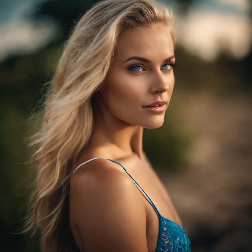 beautiful blond model girl with blue eyes in bikini generate realistic with every detail full body no NSFW