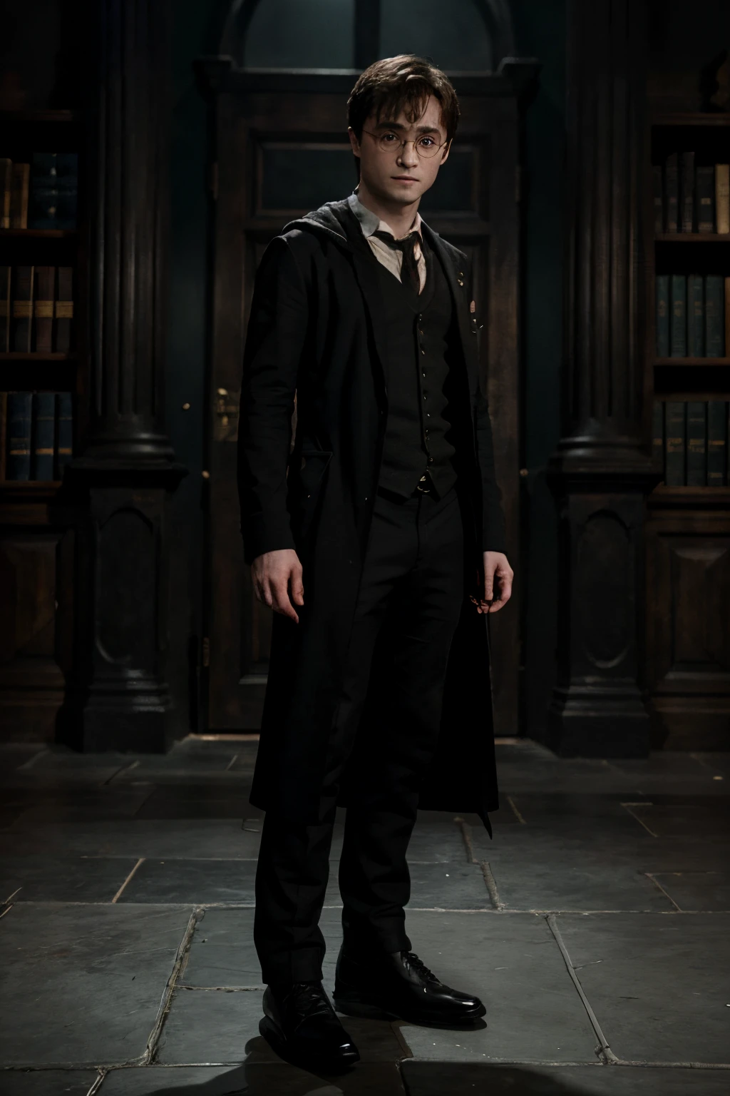 harry potter, daniel radcliffe, gasses, adult, black outfit, full body
