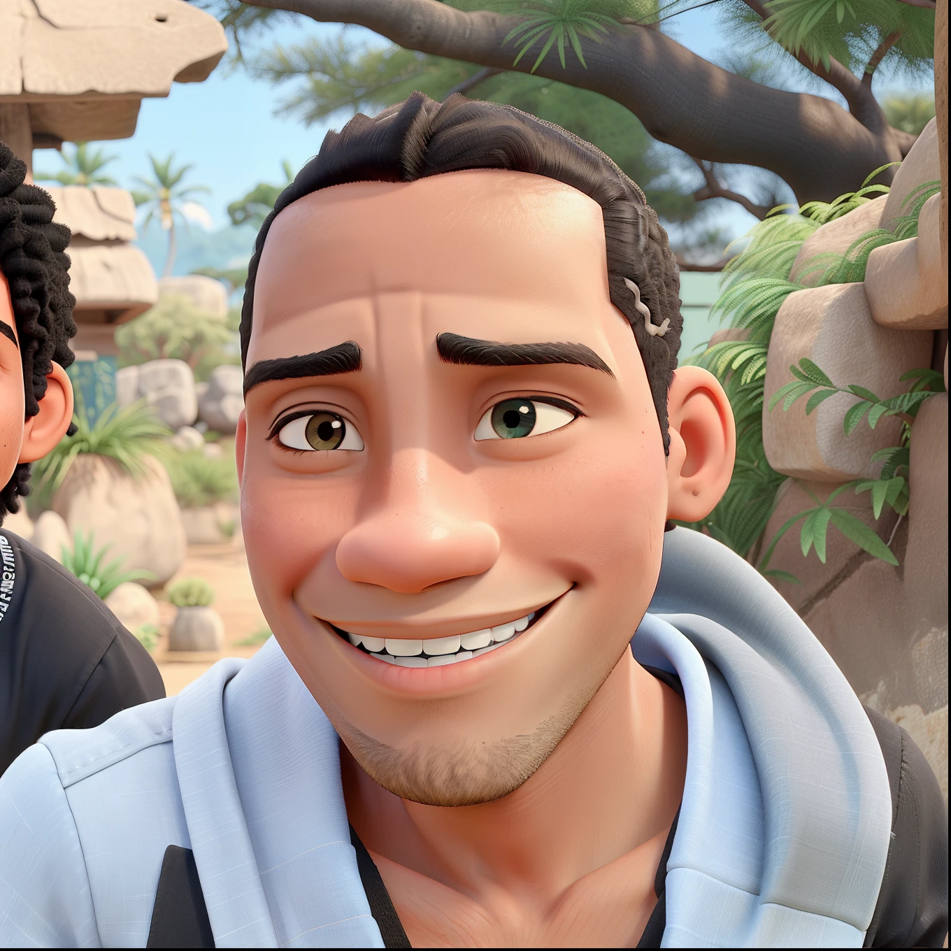 Jovem, garoto, negro, smile shy, pouco cabelo, alegre