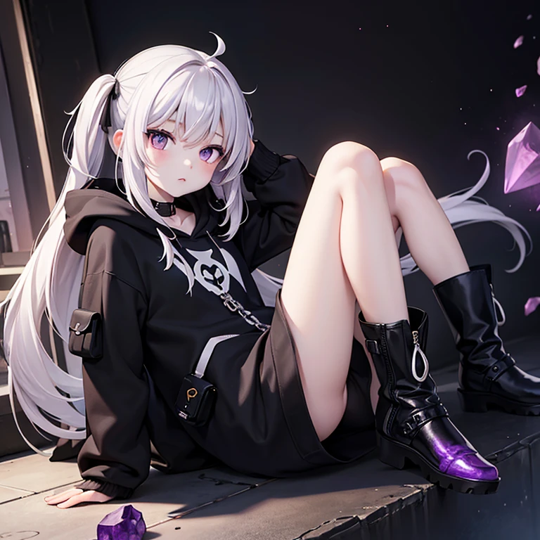 ((masterpiece, best quality, extremely detailed CG, unity 8k wallpaper,anatomically correct,ultra resolution)),Award-winning photography,(best illumination,Very Delicate and Beautiful),(one girl,solo,loli:1.5),(Vampire:1.45),silver hair,(twintails:1.2),(glowing red eyes:1.25),(pale skin:1.45),(extremely beautiful and detailed face:1.2), (extremely beautiful and detailed eyes:1.2),perfect hands,delicate legs,((bat hair ornament)),(graceful,fashion),pointy ears,skinny,((nike hoodie:1.4,sports shorts,sports shoes,black leather gloves,black naked socks)),looking at viewer,arm support,head tilt,happy smile,(cute:1.5),((night, dark atmosphere, dark theme, darkness:1.5)),dramatic shadows,(dimly lit:1.5),blood on face,blood on floor, blood on walls,(blood mist,blood splash:1.4),depth of field,(cafe:1.3),table,chair,customers,(perfect human body structure with maximum precision)