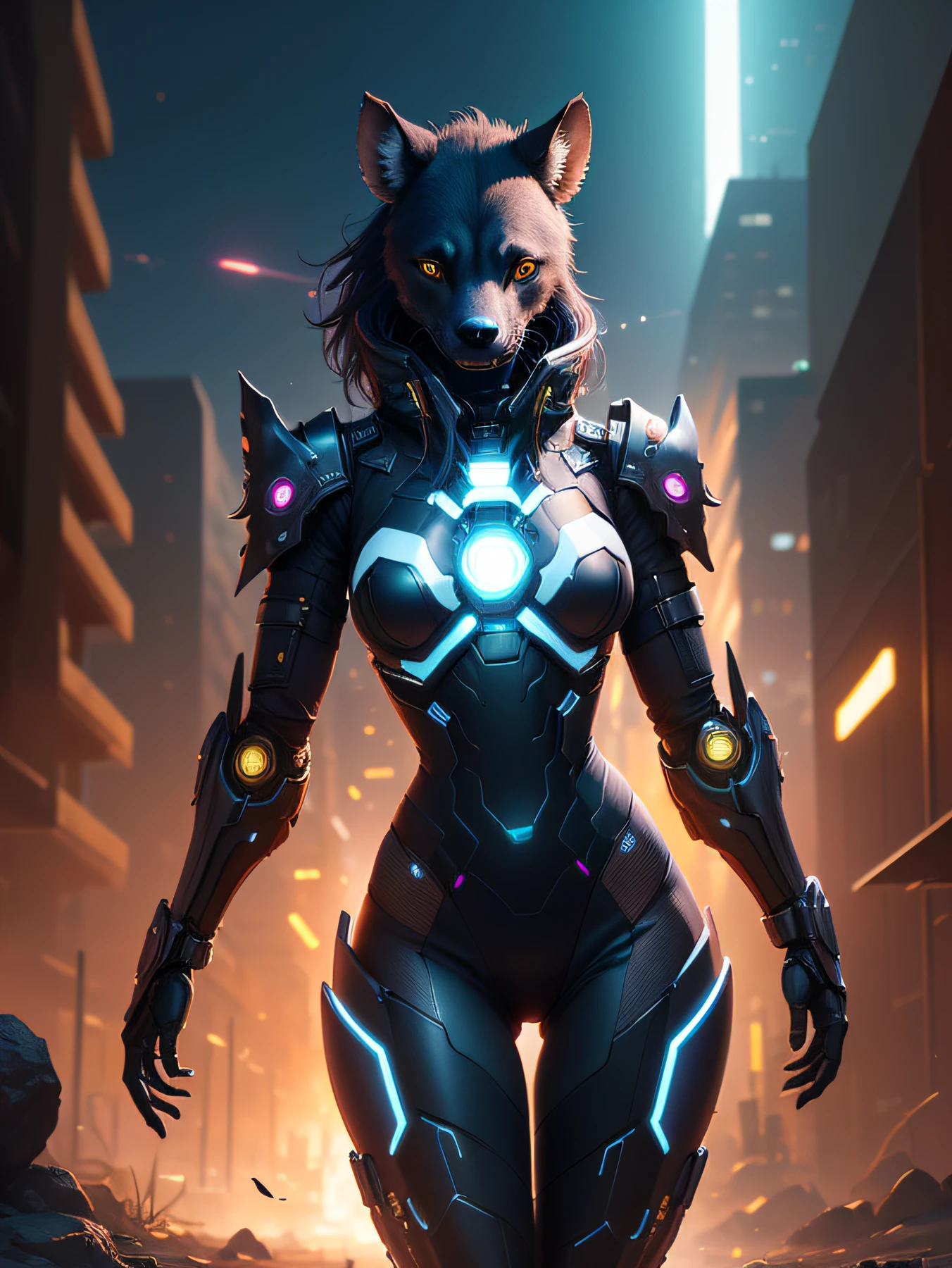 stylized style, Overwatch style female character concept, full body back and front view, robot detailed face with round eyes, bear theme, body covered with armor