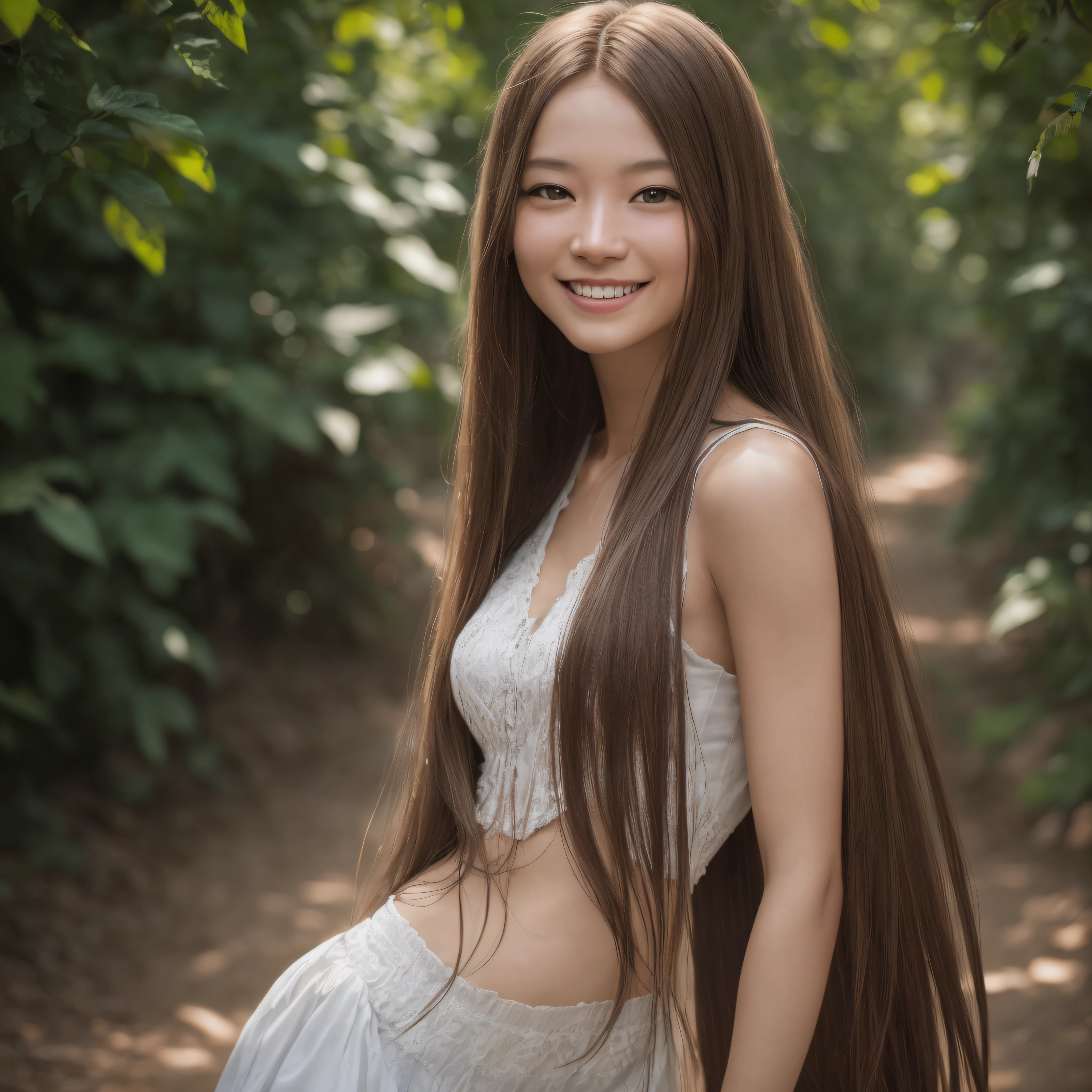 woman posing for a photo, Laugh, Happy, Long hair, Straight hair, finely detailed skin, during the day, Hot summer days, Nature lighting, Detailed face:1.2, Sharp Focus, Hasselblad photo, masutepiece, Light makeup, Cinematic lighting, 4K, Best Quality