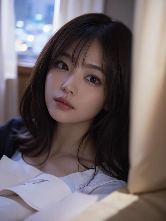 2 p.m((Curtains on the windows、Late night bedroom、midnight photo))analog style、model shoot tyle、((full bodyesbian:1.4))((A small window with a night view、Late night bedroom、midnight photo))(Brown-haired girl sleeping)RAW Photography、1 girl in、(lying on one's side:1.4)、((美丽的面容:1.7、face perfect:1.3))、Beautiful big breasts、slim waist top quality、epic poem(Lige Fries Photography、sony a7、50 mm、pores:1.5、Farbe、ultra-detailliert:1.5、film grains:1.4、surrealistic:1.5)、 octan render、ultra realistic lifelike textures、masterpiece、unrealengine5、the Extremely Detailed CG Unity 8K Wallpapers、realisticeyes、 Madly detailed photo、(ecstasy of light and shadow、deep-shadows)