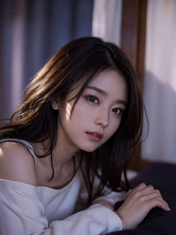 2 p.m((Curtains on the windows、Late night bedroom、midnight photo))analog style、model shoot tyle、((full bodyesbian:1.4))((A small window with a night view、Late night bedroom、midnight photo))(Brown-haired girl sleeping)RAW Photography、1 girl in、(lying on one's side:1.4)、((美丽的面容:1.7、face perfect:1.3))、Beautiful big breasts、slim waist top quality、epic poem(Lige Fries Photography、sony a7、50 mm、pores:1.5、Farbe、ultra-detailliert:1.5、film grains:1.4、surrealistic:1.5)、 octan render、ultra realistic lifelike textures、masterpiece、unrealengine5、the Extremely Detailed CG Unity 8K Wallpapers、realisticeyes、 Madly detailed photo、(shadow ecstasy、deep-shadows)