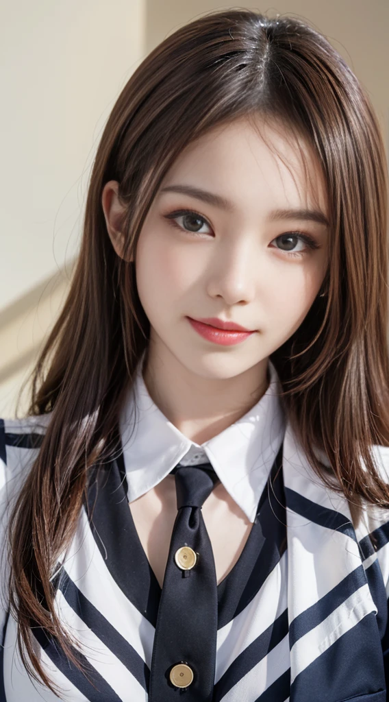 (8K high image quality), (top-quality), (masutepiece:1.2), (Realistic), (Photorealistic:1.37), Goose egg face,largeeyes,long eyelasher,Exquisite(Live-action realistic style),The Ultimate Face,Photorealistic light and shadow,Clear facial features,milky skin,Fair skin, highdetailskin,Realistic skin details,Visible Pore,(Super Detail),Hair length is random, (Flowing hair),Best portraits,Shot from a short distance, 1-girl, Cute,Beautiful detailed eyes, beautiful detailed nose, highlydetailed skin,Full body ,(eyecontact),(Colossal tits、Breast Abundance)、(Beautiful face with double eyelids), (Realism: 1.4),High image quality, excellent details, Ultra-high resolution, (Show your best smile to the audience), , favor details,,delicate and beautiful face,,20yr old,arafed asian woman in a short skirt posing for a picture, girl wearing school uniform, Short sleeves, wearing in shirt, Wearing school uniform, JK Uniform, wearing japanese school uniform, Seifuku, wearing headmistress uniform, Wearing a school uniform, with two front pockets, in a white shirt, White uniform, japanese girl school uniform, a hyperrealistic schoolgirl,Plump,gain weight