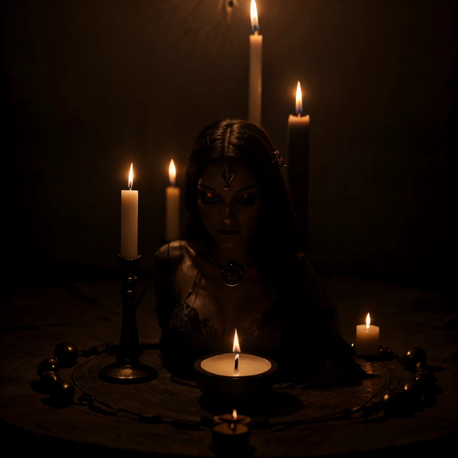 naked female shaman worshipping darkness black and white