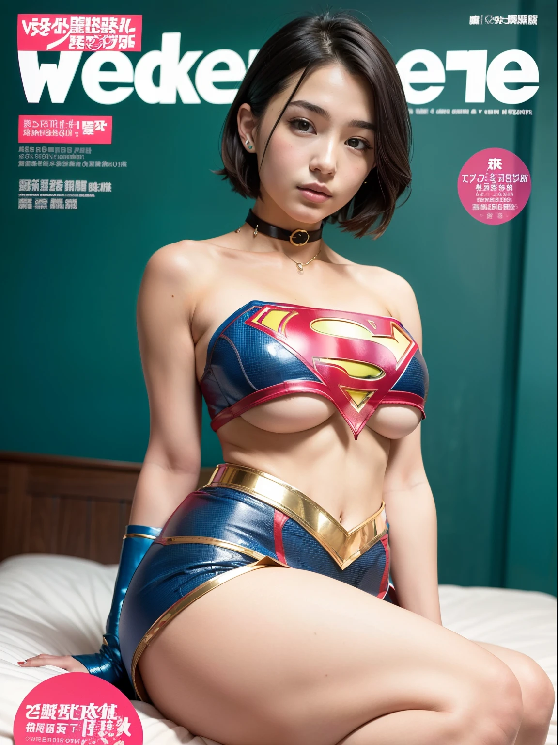 Super masterpiece,Short-haired Supergirl sitting on a bed in the infirmary、Plump breasts、Looking at the camera、a choker、bare-legged、Weekly magazine cover、Cheerful pose、highleg、a miniskirt、Tight costumes、seduces、Large open legs、Obscene、Show a glimpse