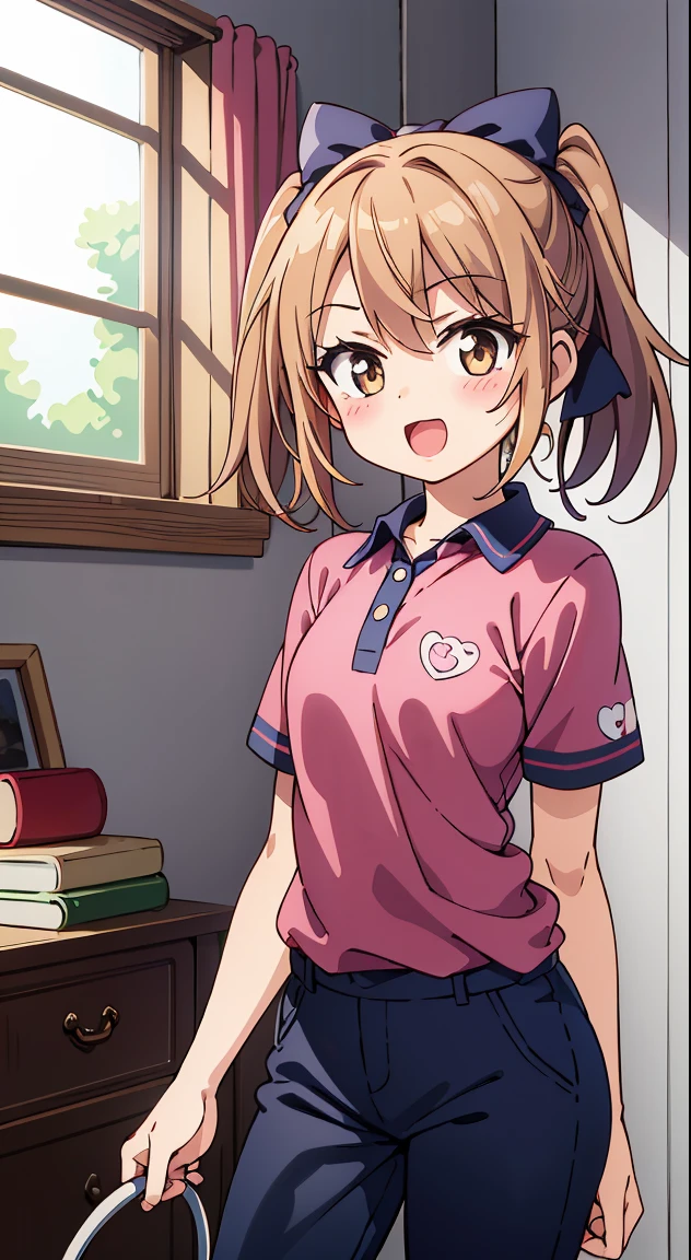 (((masutepiece, Rembrandt))), (Best Quality, photographrealistic, Hyper realistic, superfine illustration, 超A high resolution, Extremely detailed, Realistic background, Detailed background, Large_filesize:1.2),
BREAK,
1girl in, (Cute:1.5),(Chibi:0.5),(kawaii:2.0),(Lori:2.0),(7 year old girl),(Solo:1.65),BREAK, (flat chest:1.2,), Clear skin, Beautiful skin, Shy, One Beautiful Girl,(Hair Bow, reddish brown hair, Twin-tailed:1.2), (Brown eyes, long eyelashes, Double eyelids: 1.2), Shiny skin, gleaming skin,Clear skin, Beautiful skin,( A smile:1.5), Solo,gleaming skin, Clear skin, Beautiful skin(best quality face),(Top quality glowing eyes), Sleepy face, BREAK (Pink Theme:1.4),
((caregiver theme:1.4)), (Black chinos:1.4), (red polo shirt:1.4),(Black sneakers:1.35),
BREAK,(morning), inside in room,Gothic bedroom, a canopy bed,huge window,naked girl poster,coke,on back, tusk, Open mouth, Looking away,depth of fields,
BREAK,wakame,wakame,wakame,(Cowboy Shot:1.4),
BREAK,(Blurry background:1.3),(absurderes, hight resolution, Super Detail Art),cel shading,Clear Color, Lonely optical effect, Beautiful pictures, Bright glow, mystic atmosphere,(Close-up of girl:1.1), Mystical light particle effect,manga influence, clean line drawings,