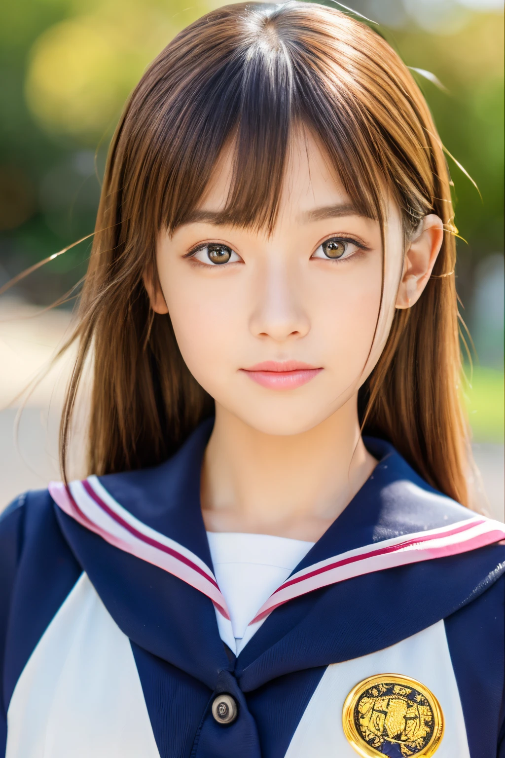 masutepiece, Best Quality, 8K、(Golden Ratio Face、Balanced eyes)、二重まぶた、(very vivid eyes、wolf eyes 3.5)、Beautiful nasal muscles、lipgloss、School Uniforms、a sailor suit、pleatedskirt、Loafer shoes