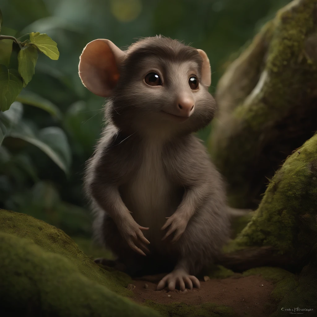 (CBZBB:1.25),gremlin,  hobbit style, in the style of John Tolkien, looks like ,gremlin looks like a mole((taupe)), huge ears, doubled nose, five toes on paws, detailing, Hobbit-style house in a clearing under an oak tree, gremlin mole holds a large acorn in his paws, CBZBB,Cute, Small, baby, Beautiful, Fantasy art, deviant art, trending artstation, Digital Art, Detailed, Realistic, humanoid, character, tiny, Cinematic shot, cinematic portrait of a mole, cute character, looks like a gremlin, looks like a mole,    ,gremlin, mole-like, bright silver and brown,  tail, large ears, elongated nose,,,,, covered with silver fur, holding a large acorn in his paws, water, Burrow, tree roots stick out from the walls in the hole,  mushrooms sticking out of the ground, Best Quality, Masterpiece, in style of dark fantasy art,真实感, Realism, tmasterpiece, Brad Jongsan walks in the jungle (Night of the Fireflies), (higly detailed: 1 1), rough face, natural skin, hiquality, NSFW, pretty eyes, (Detailed face and eyes), (s face: 1 2), tumult, Complementary, real-photo, ........PSD, Lightweight Film Photography, sharp-focus, contrast lighting, Detail Skin, high resolution 8k, Crazy detailing, Realistic, professional photo of a, 8K UHD, dslr, soft light, hiquality, film grains, Fujifilm XT3, dark fantasy style,