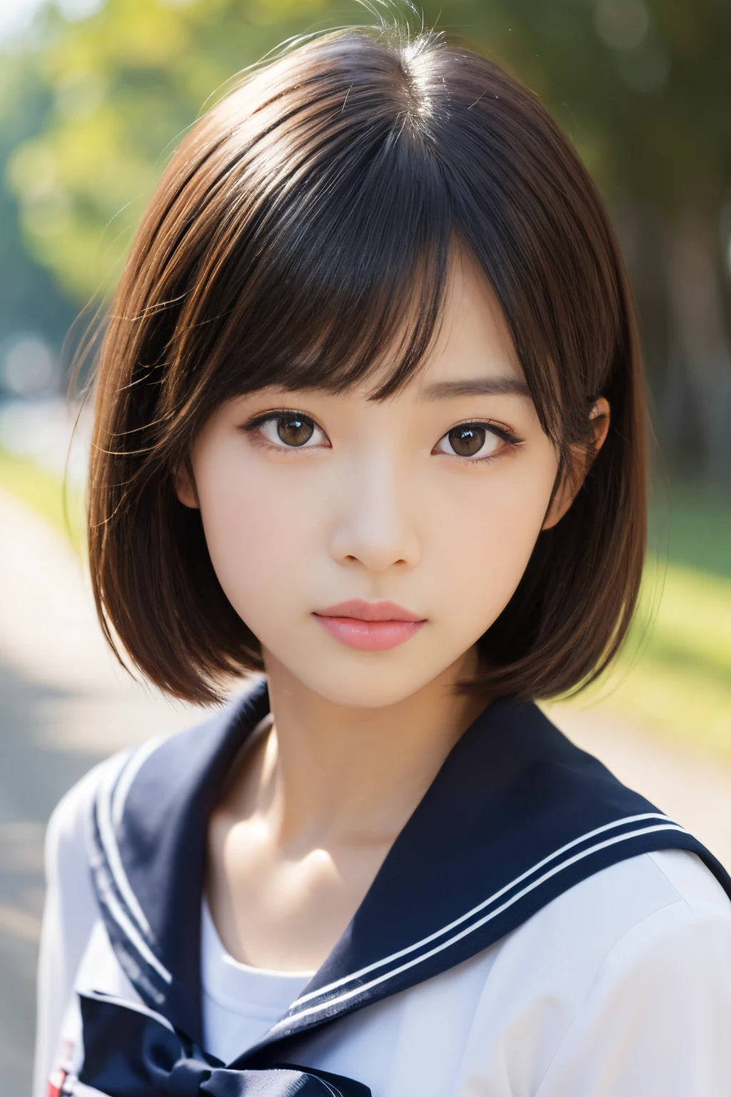 masutepiece, Best Quality, 8K、(Golden Ratio Face、Balanced eyes)、二重まぶた、An innocent face、Beautiful nasal muscles、lipgloss、Balanced style、Bob Hair、School Uniforms、a sailor suit