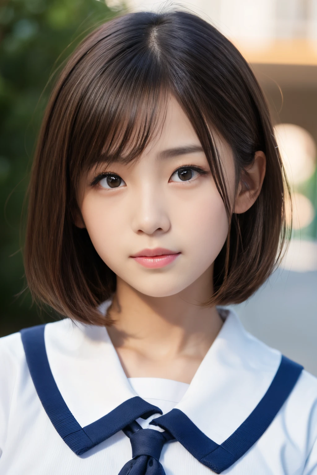 masutepiece, Best Quality, 8K、(Golden Ratio Face、Balanced eyes)、二重まぶた、An innocent face、Beautiful nasal muscles、lipgloss、Balanced style、Bob Hair、School Uniforms、a sailor suit