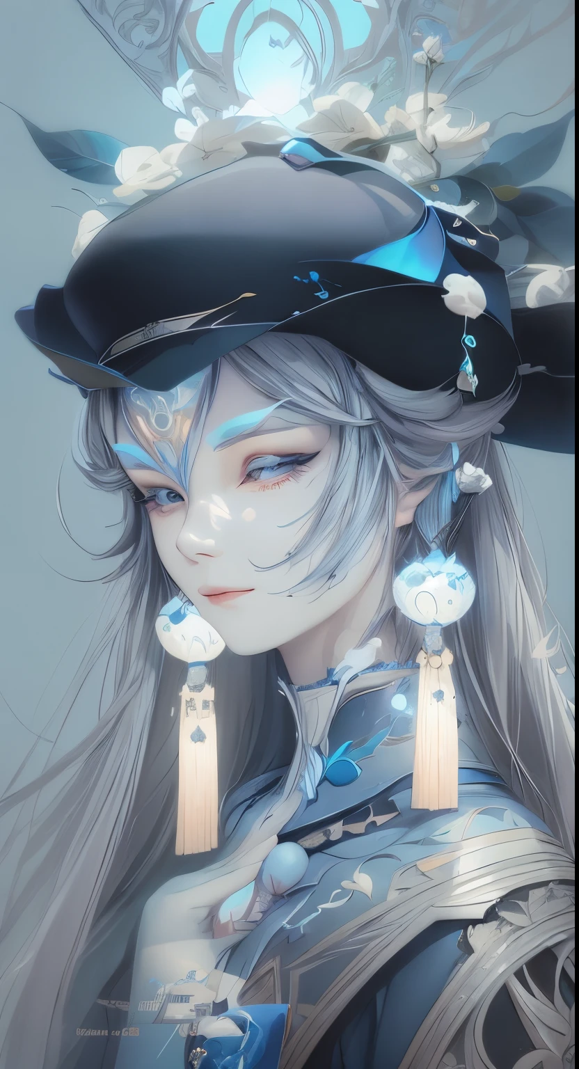there is a digital painting of a woman in a hat and a blue dress., wlop art, inspired by WLOP, artwork in the style of guweiz, WLOP! Muted colors, The Art of WLOP, WLOP Painting Style, WLOP : :, low detailed. Digital Painting, in style of wlop, beautiful character painting, wlop rossdraws