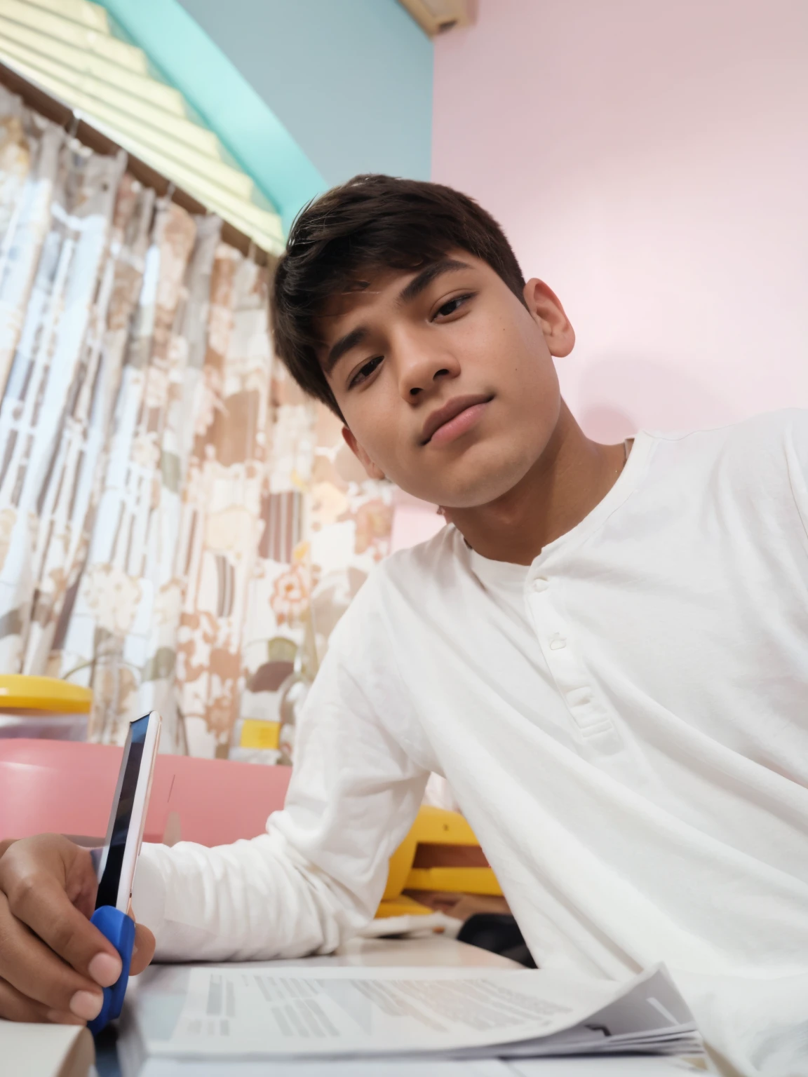 18 years old boy with mobile