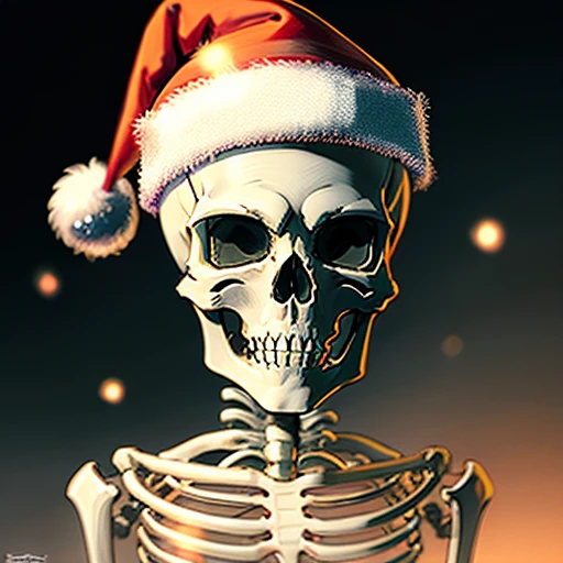 Cartoon skeleton wearing santa hat