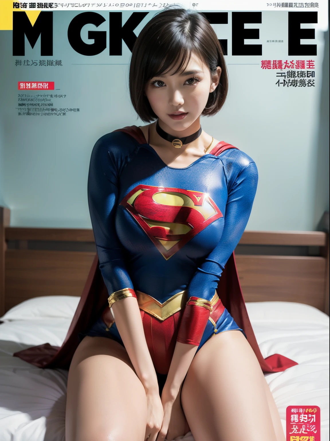 Super masterpiece,Short-haired Supergirl sitting on a bed in the infirmary、Plump 、Looking at the camera、a choker、bare-legged、Weekly magazine cover、Cheerful pose、highleg、a miniskirt、Tight costumes、seduces、Large open legs、Obscene、Show a glimpse