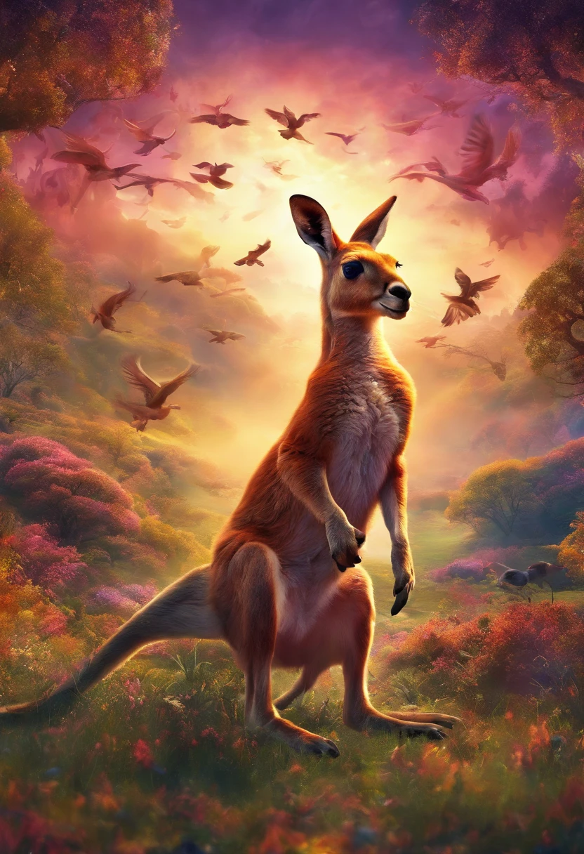 (ultra-detailliert, masutepiece, Ultra HD, Best Quality: 1.3), Kangaroos jump and kick with their hind legs